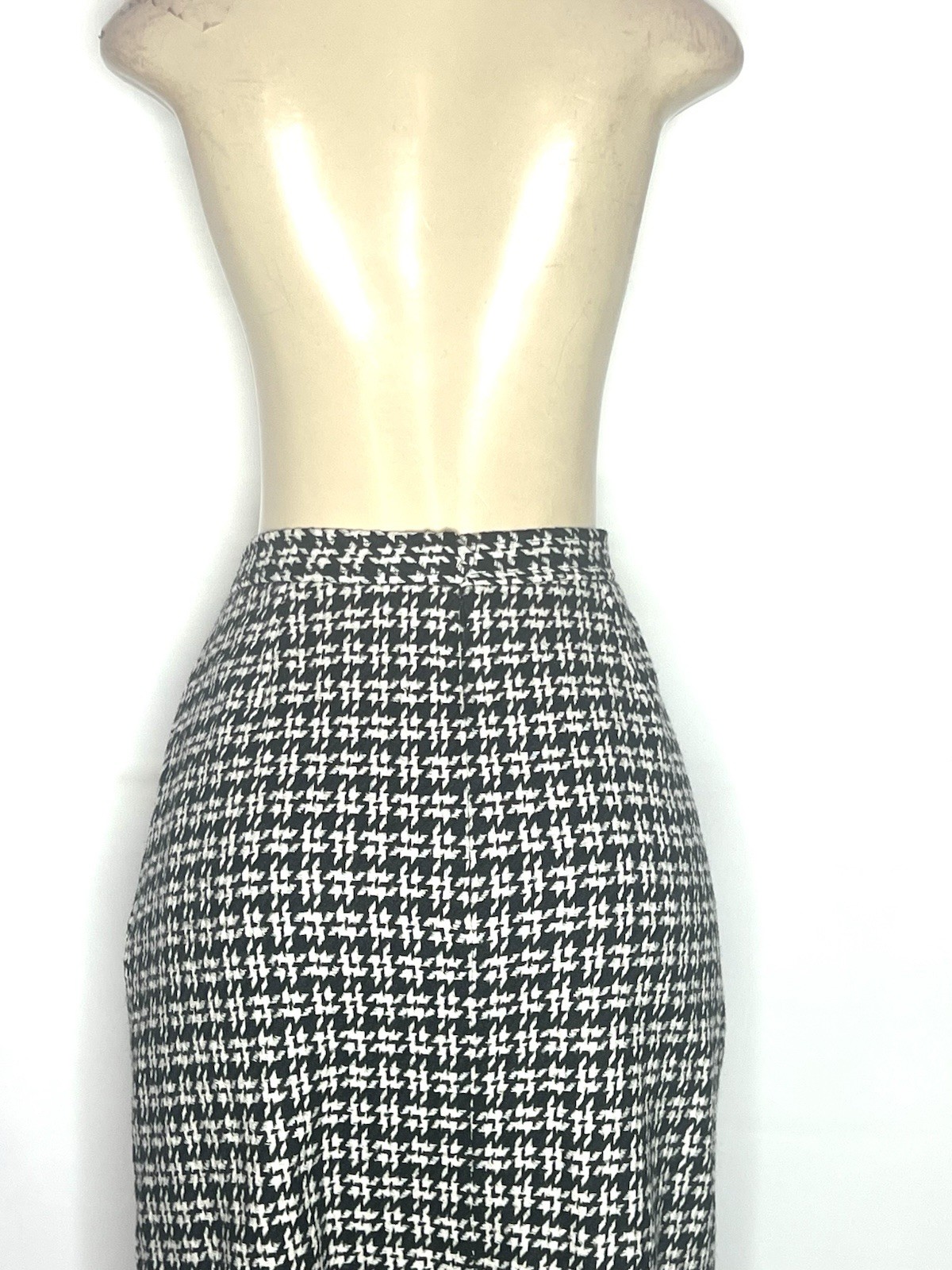 VINTAGE EVAN PICONE BLACK WHITE HOUNDSTOOTH WOOL STRAIGHT SKIRT SZ 16 Made USA