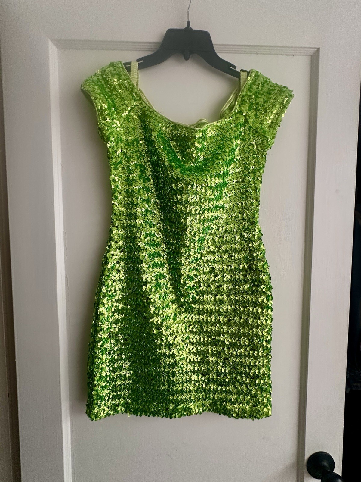 Vintage 90s Hollywood Nites Sequin Mini Dress Size 10 Lime Green USA Y2K Party