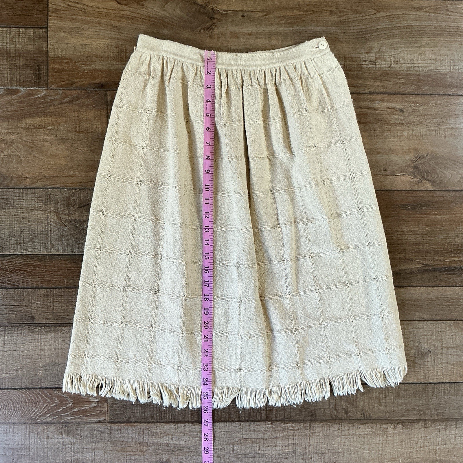 70s VINTAGE Gregge Petite Cream Fringe Hem Skirt Size 10 Cotton Woven Boho #25E