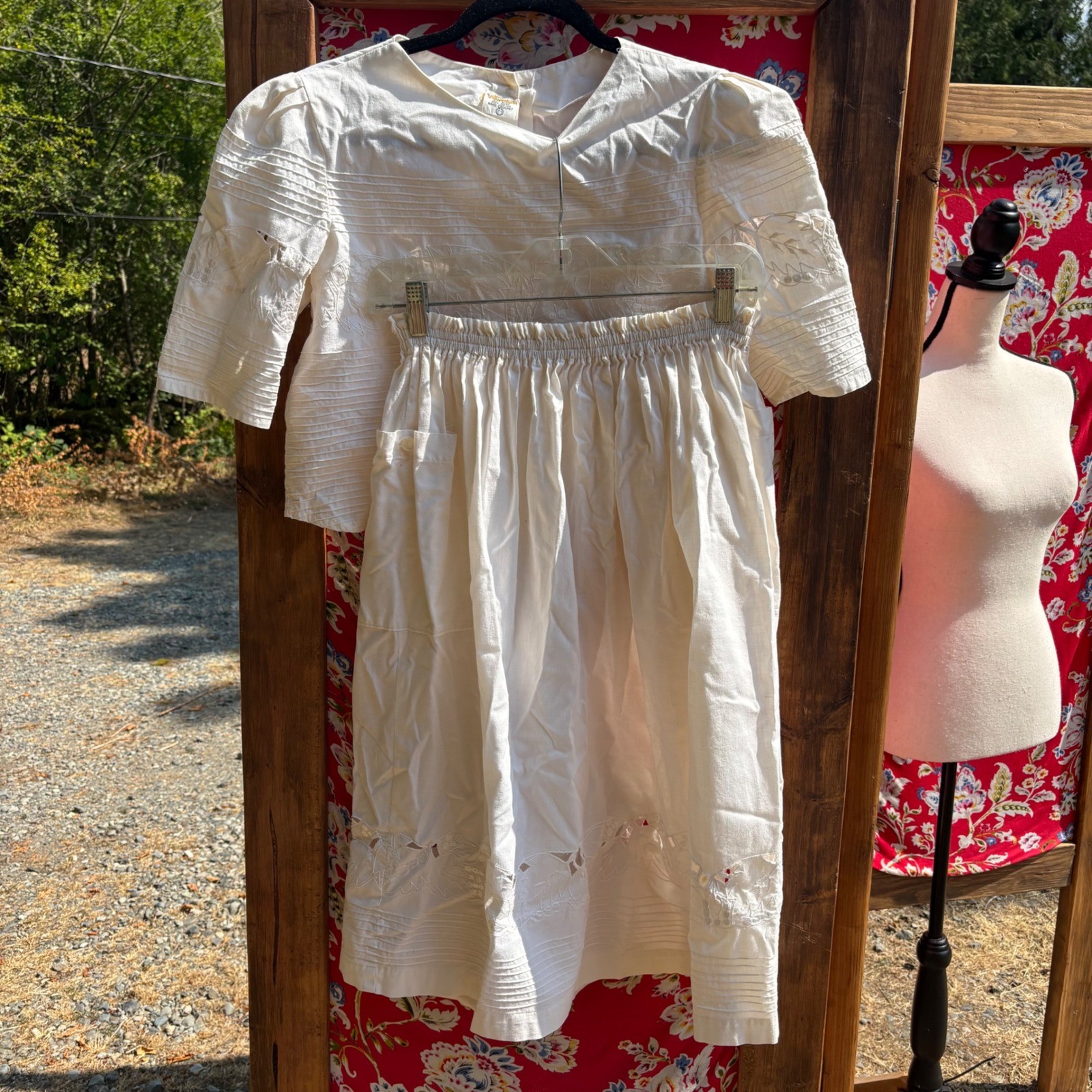Vintage 2 Piece Ivory Whimsy Coastal Cowgirl Prairie Skirt+Blouse Set Size S-M