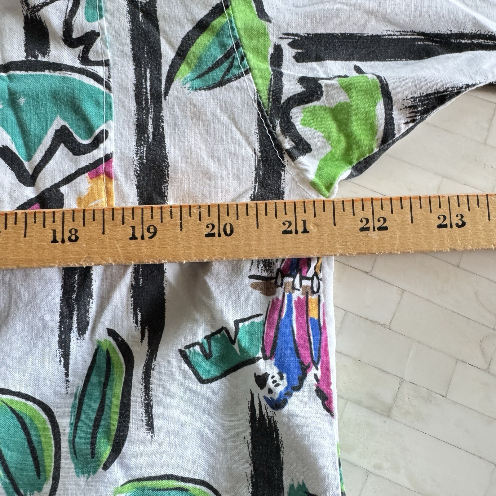 Vintage 80s Button Shirt Abstract Bright Colorful Art Tropical Animal Sz L Beach