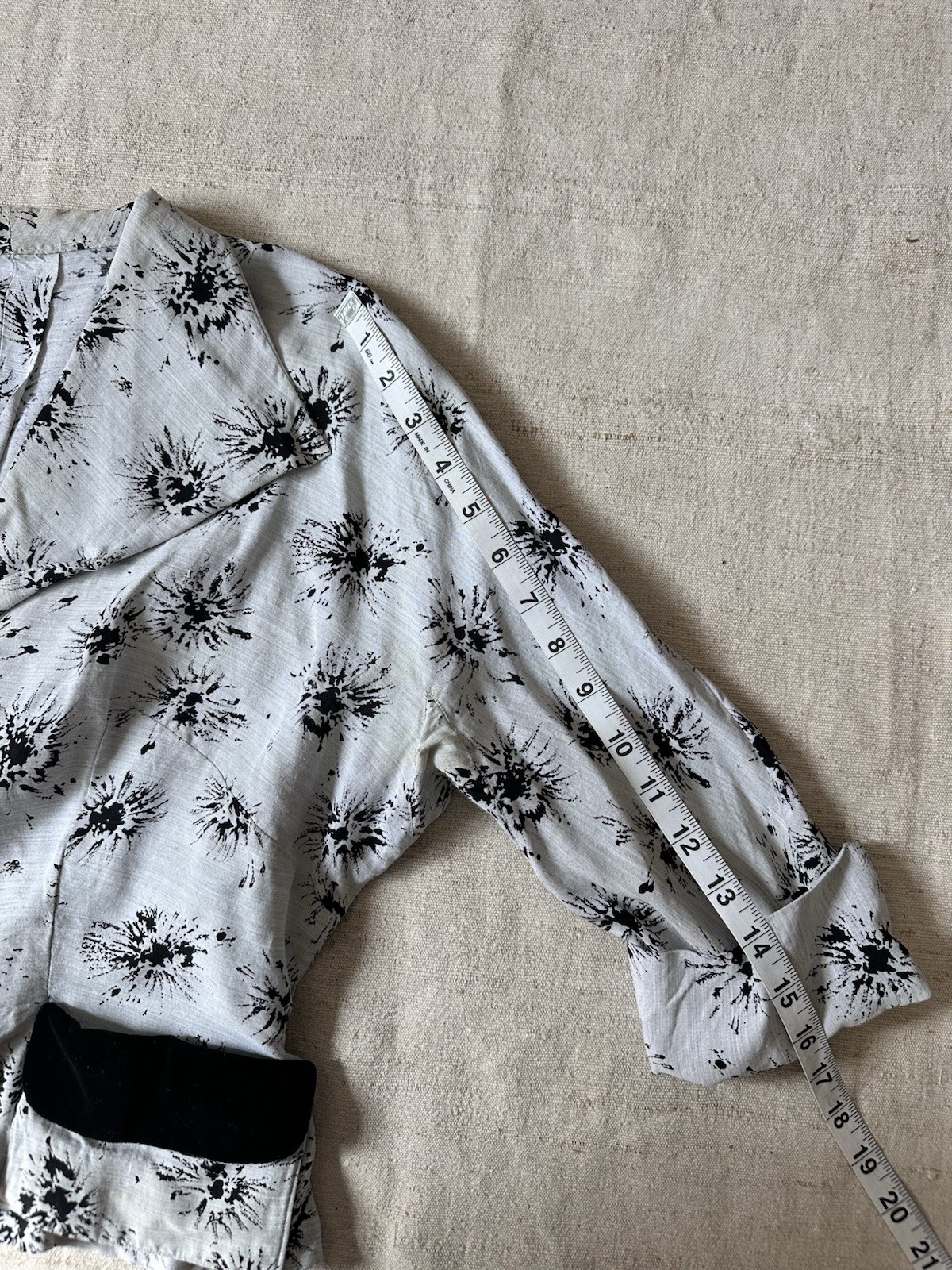 1940s Vintage French Rayon Jacket Blouse Grey Printed Top Womens Medium