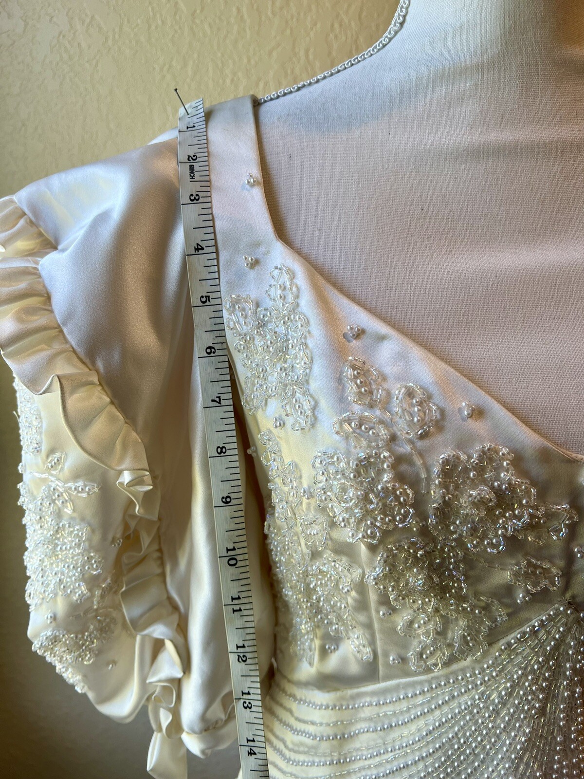 1980s Carlota Alfaro Handmade Beaded Wedding Dress Vintage Ivory Off White