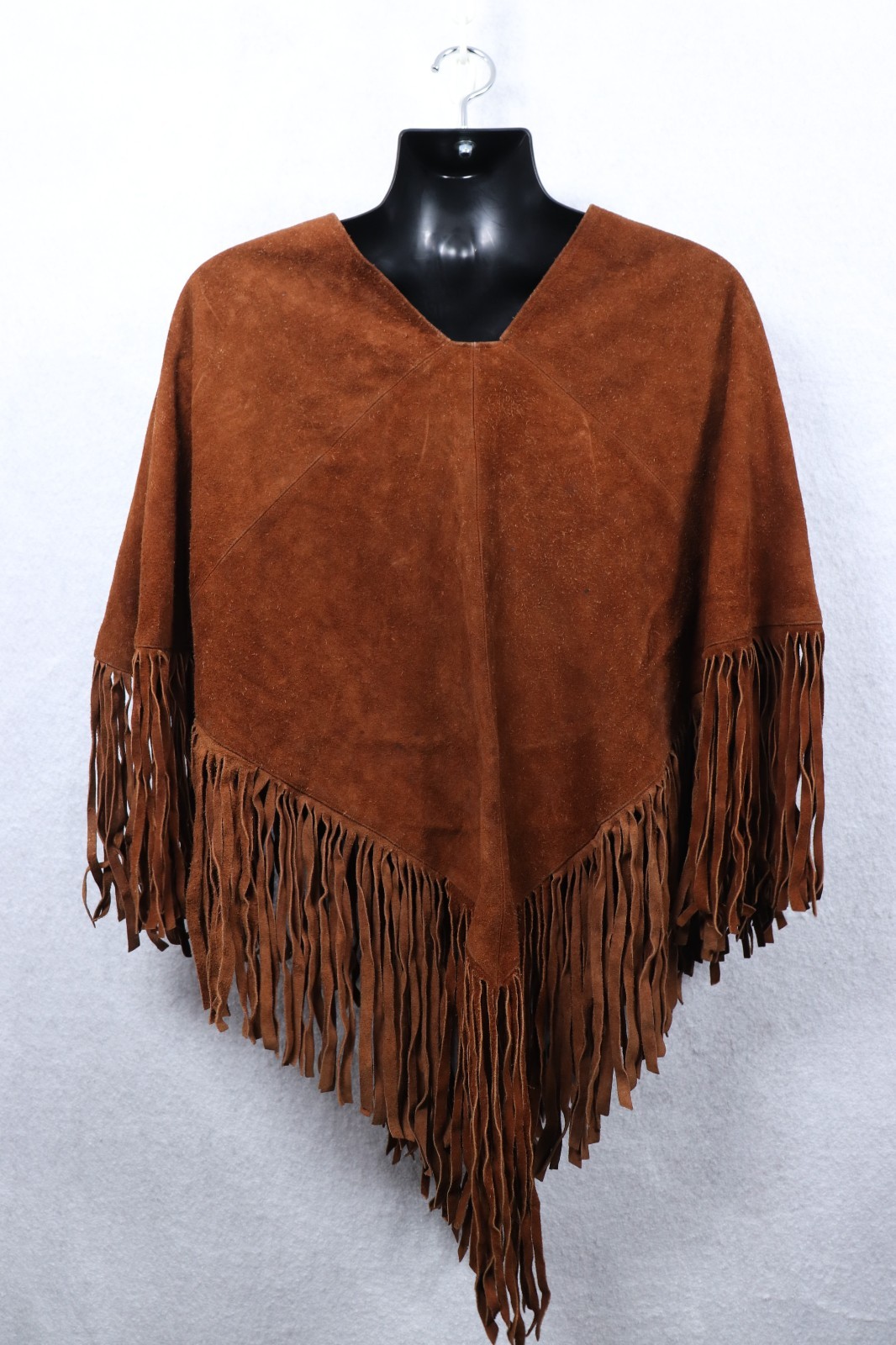 70s vintage leather wester poncho Adult OS Brown Fringe Hippie Cowboy
