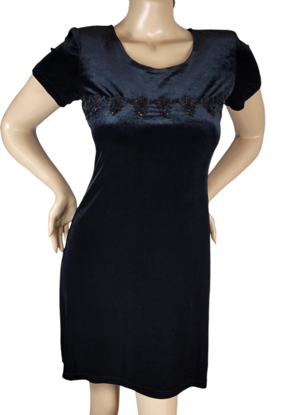 Vintage 90s John Roberts Black Velvet Velour Beaded Sequin Whimsigoth Dress 6