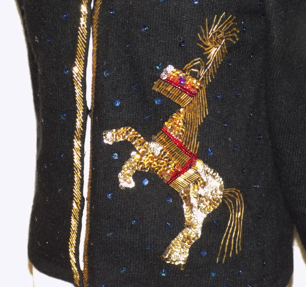 Vintage 80s Black Lambswool Angora Christmas Sweater Sequins Justine Todd M B34