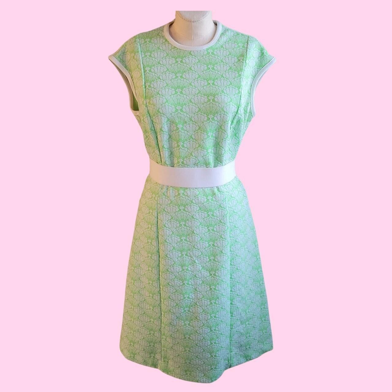 Vintage 70’s Mod Citrus Green Floral Go-go Dress By Flutterby Brand