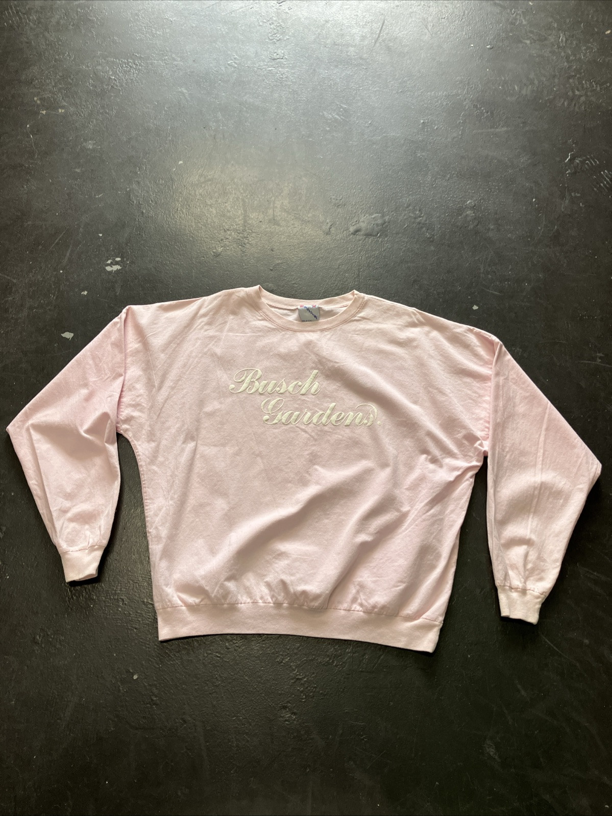 Vintage 80s Busch Gardens Puff Print Long Sleeve Pink Made In USA Shirt XL Vtg