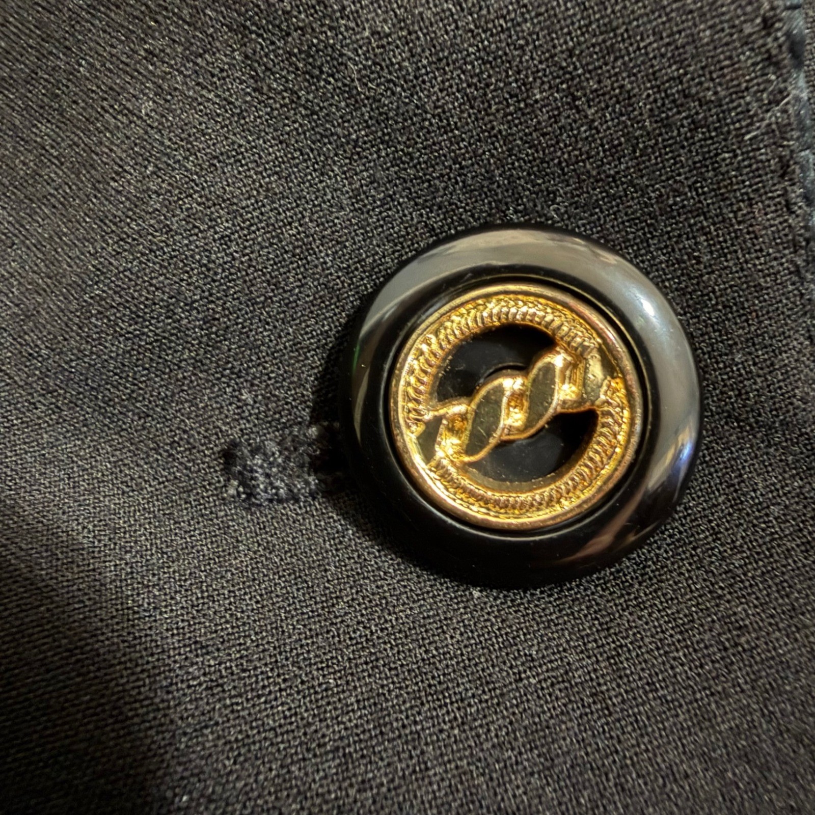 Vintage Cache Womens Black Blazer Size 10 Silk Pleated Trim Gold Button Tailored
