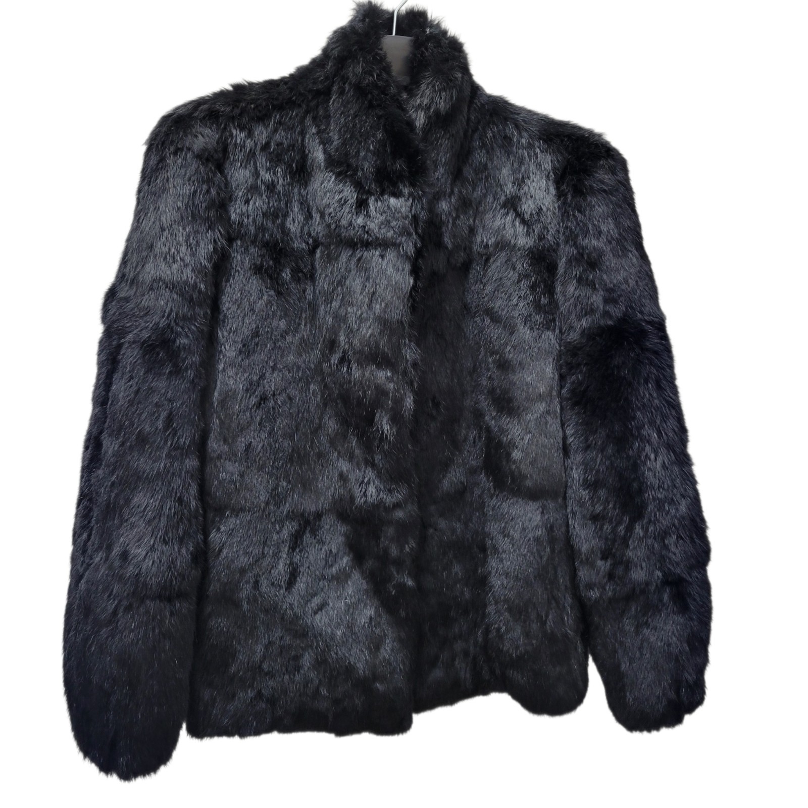 Sergio Valente Black Long-Sleeves Genuine Rabbit Fur Coat Women’s Size Medium