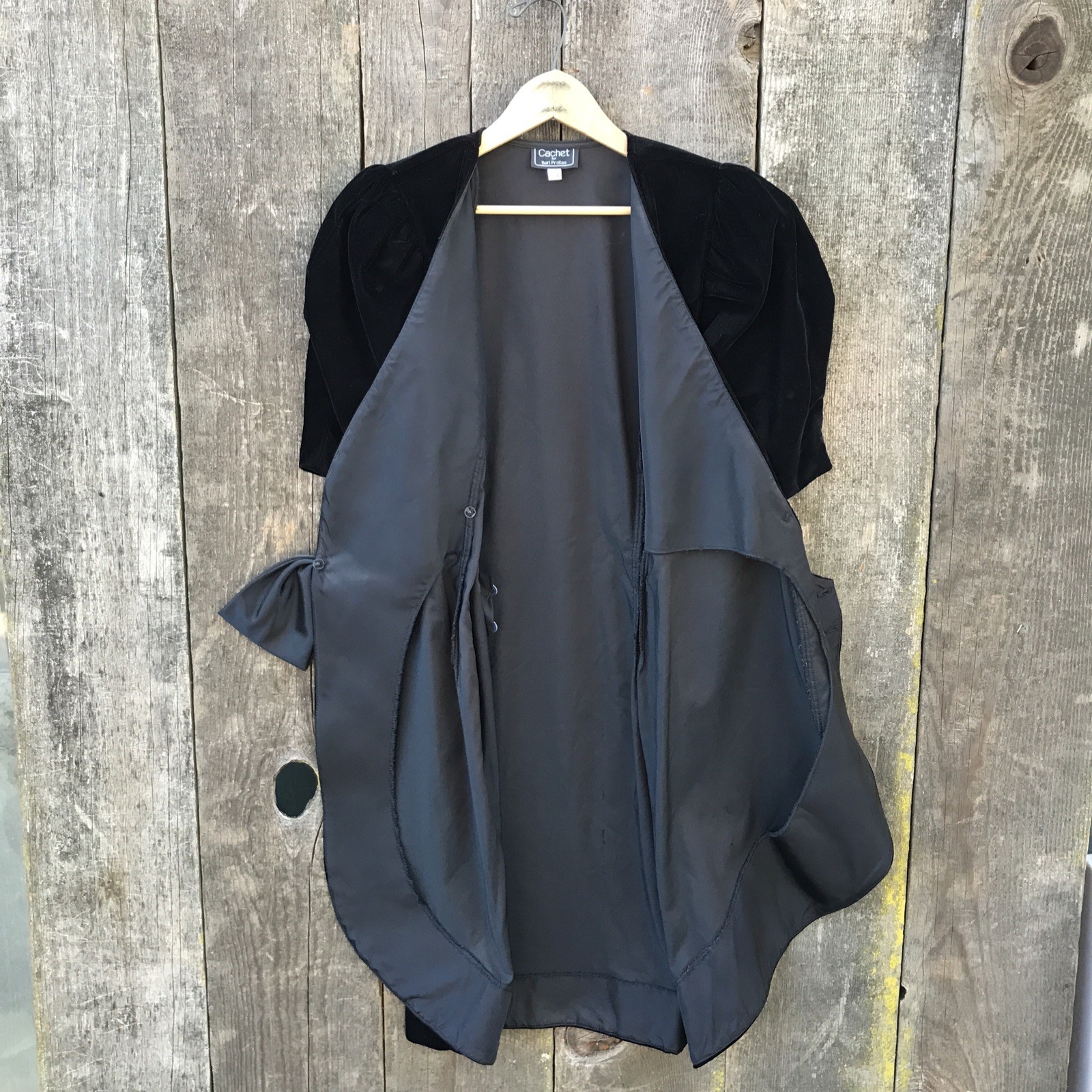 VTG 80s-90s Cachet by Bari Protas Black Velvet Puff Sleeve Bow Party Dress 7/8