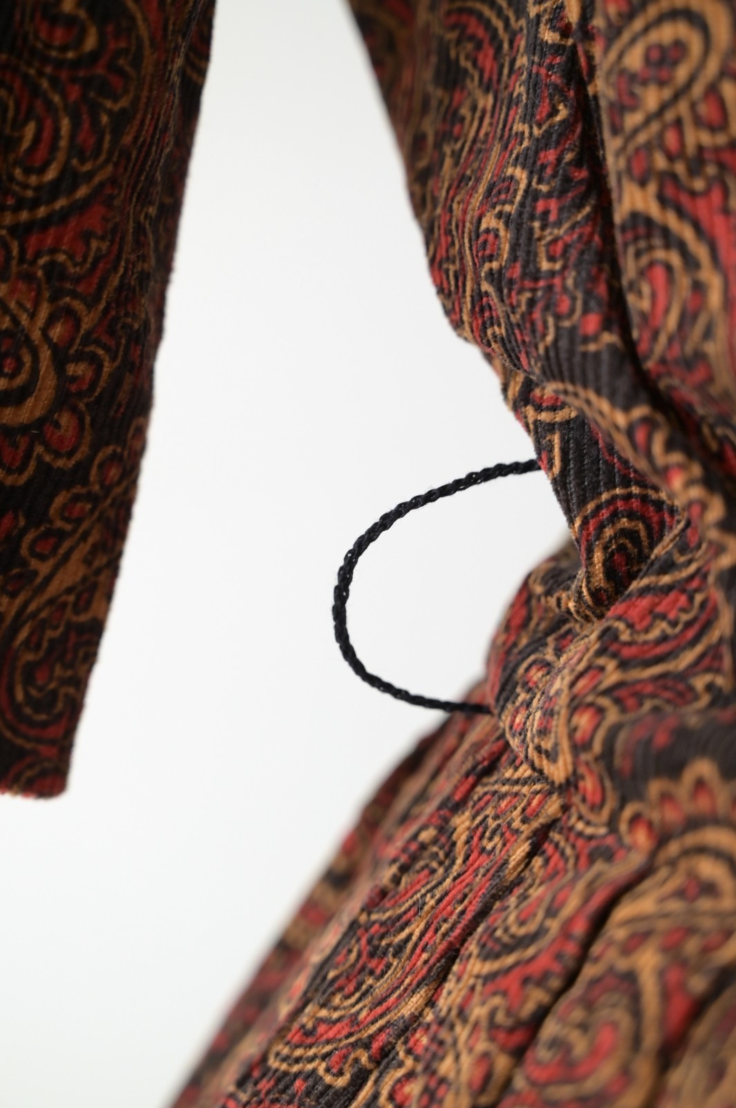 1960s COS COB Black Brown Red Paisley Corduroy Fit and Flare Button Front Dress