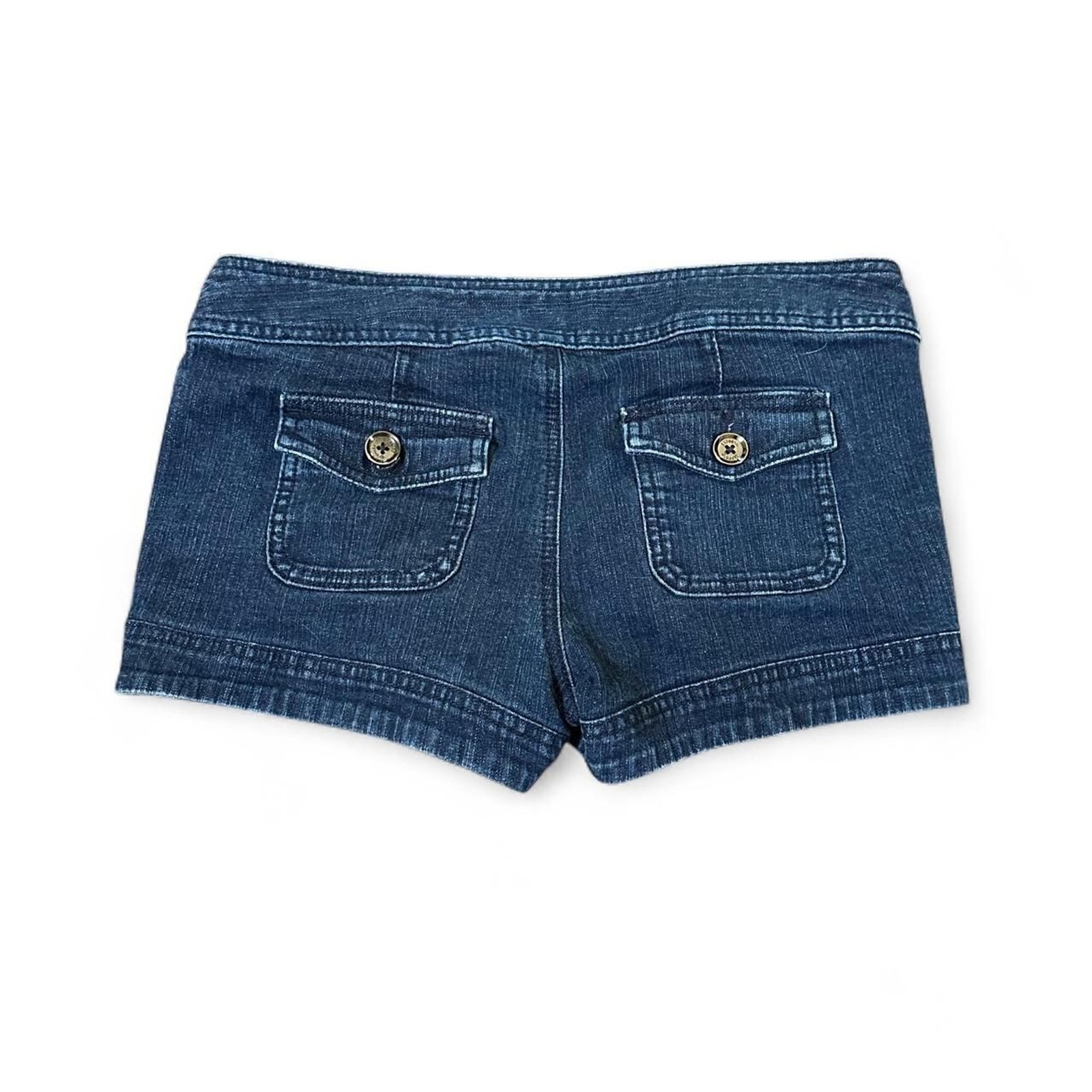Express 2011 Navy Nautical Double Button Micro Mini Denim Shorts