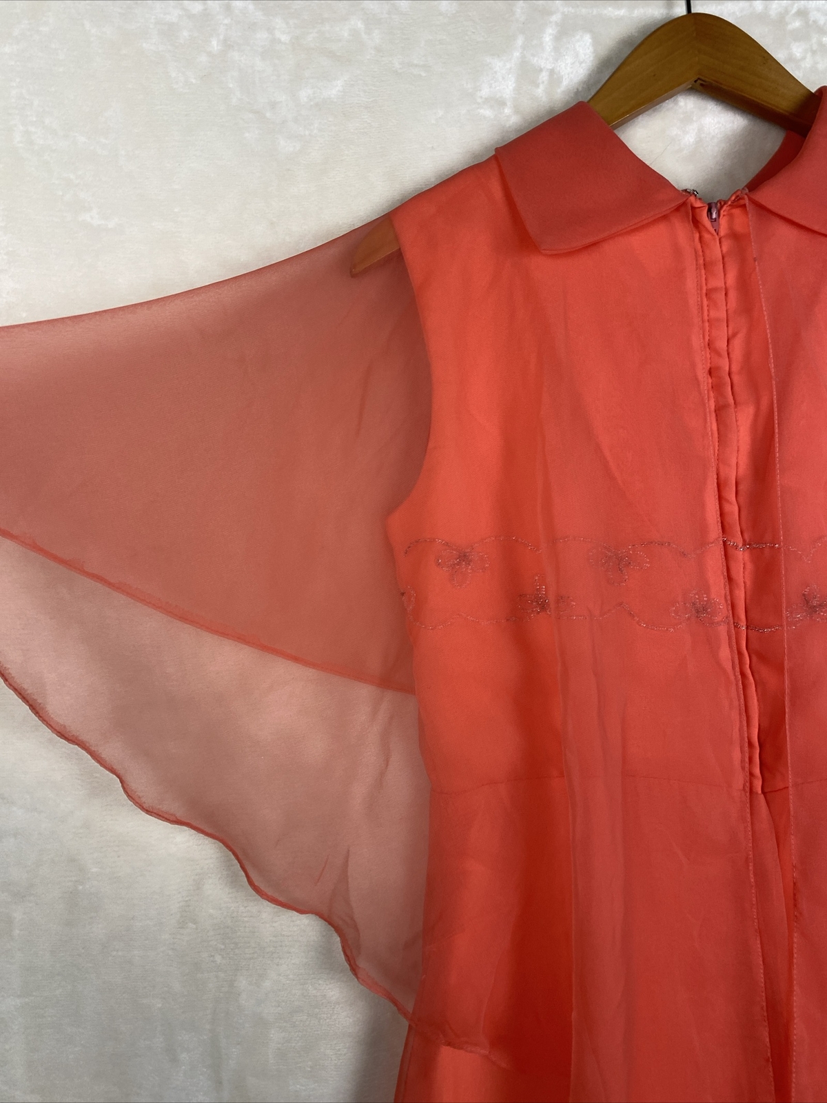 70s Chiffon Cape Dress with Rhine Stone Embellishment / Boho Hippie Goddess USA