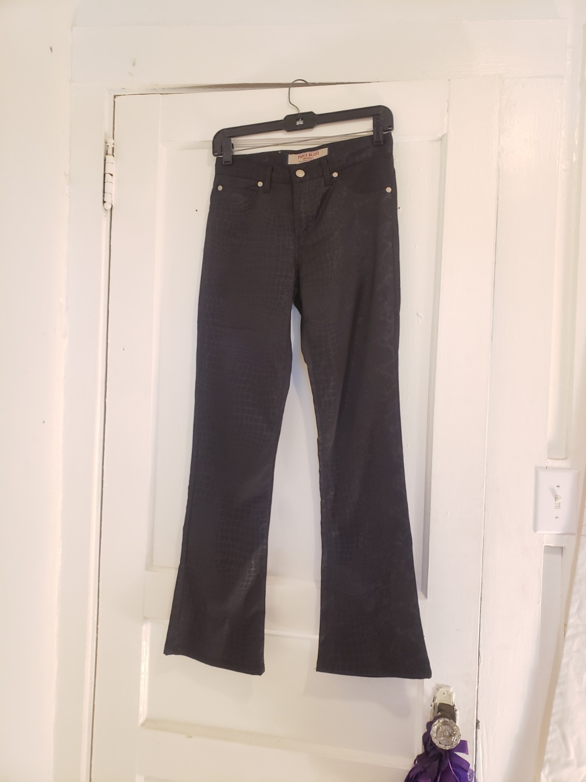 Vtg 90s Y2k Paris Blues Black Shiny Snakeskin Print Pants Jeans Goth Sz S Grunge