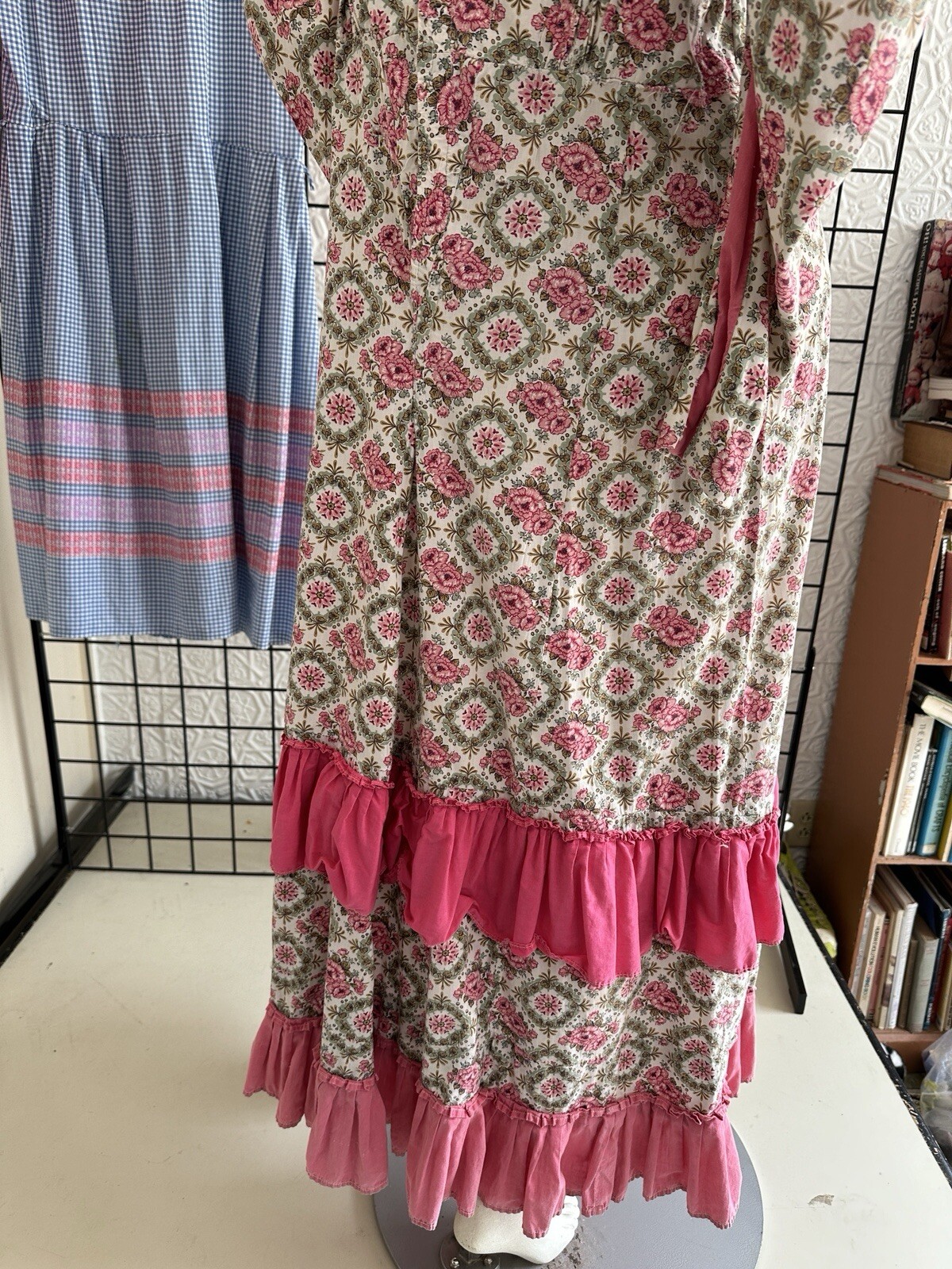 Vintage Theatrical Gown Dress-pink Floral Old World Victorian Style-prairie-M/L