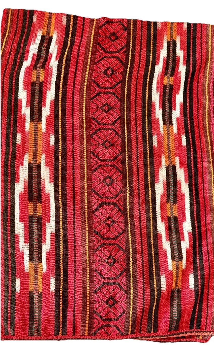 Vtg South American Boho Poncho Red Striped Geometric Acrylic Cotton Blend OS