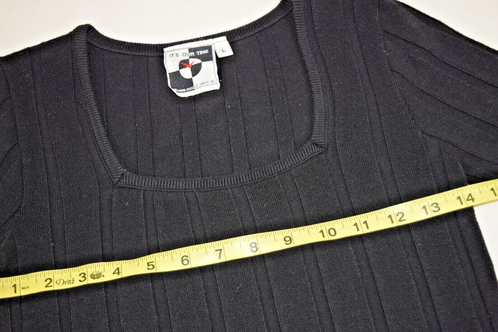 Vintage Knit Top Its Our Time Size S/M 80s Black Ribbed Soft Stretch Rayon Blend