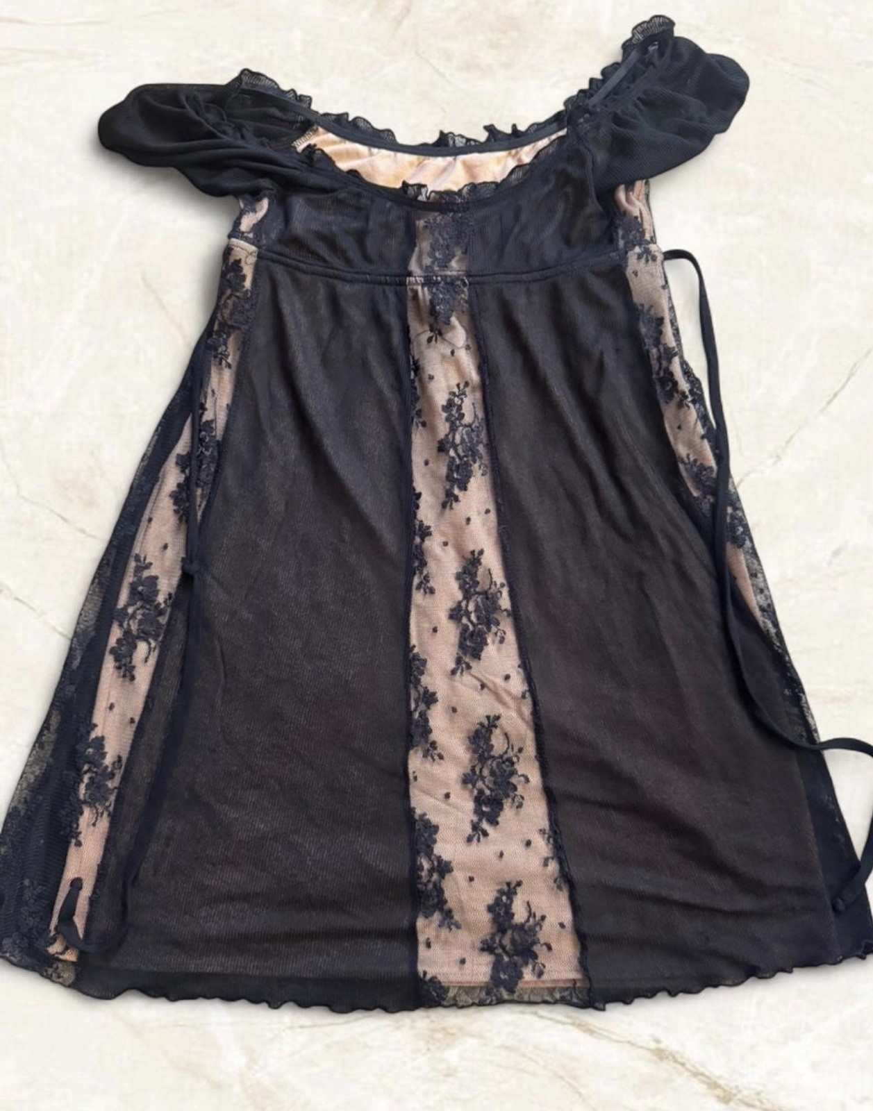 Vintage Late 90’s Y2K BeBe Whimsygoth Mesh Lace Mini Dress Made in the USA