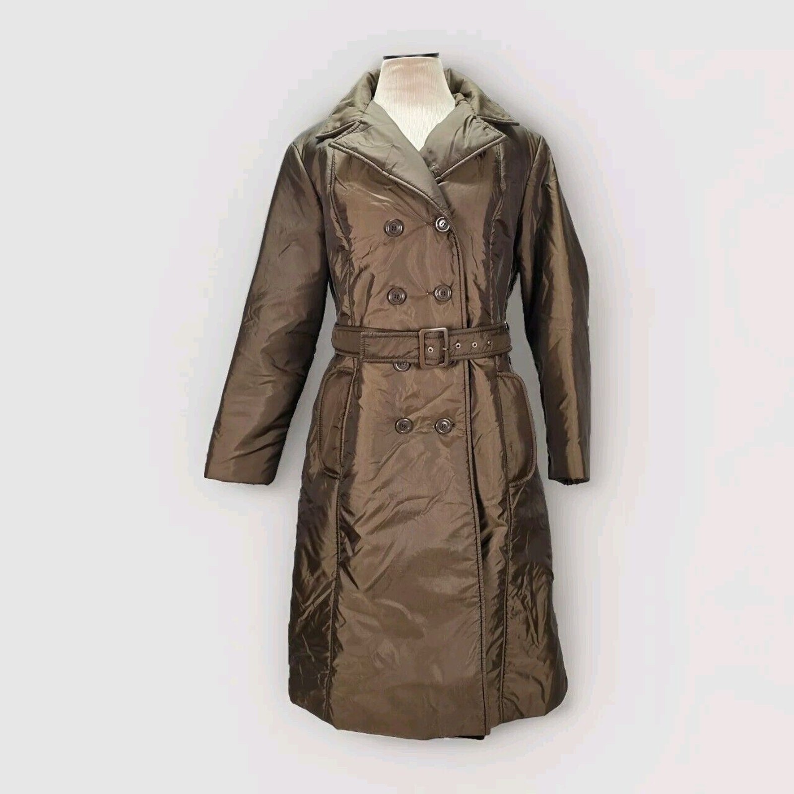 Vintage Bromleigh 14 Brown/bronze Trench Long Coat Jacket Belted Lightweight