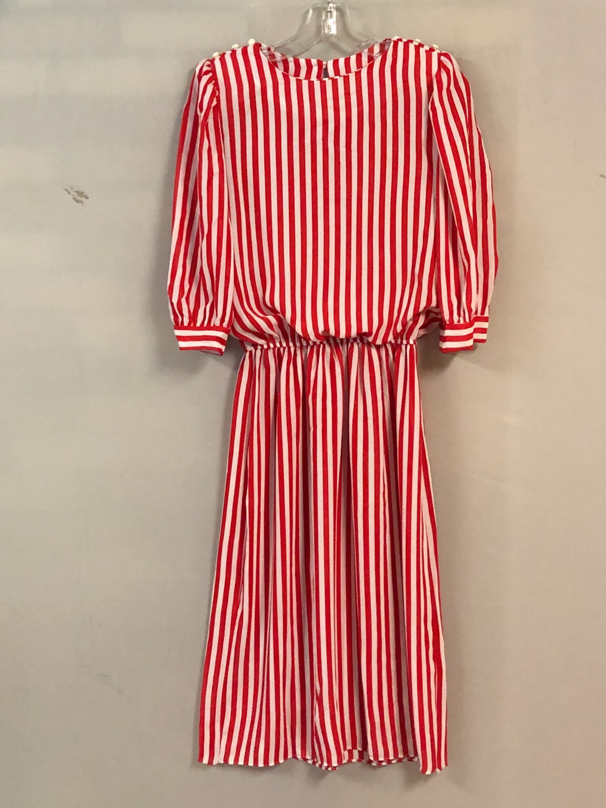 Alexis Fashions Floral Candy Striped Blouson Chiffon Dress Womens Size 7/8 Vtg