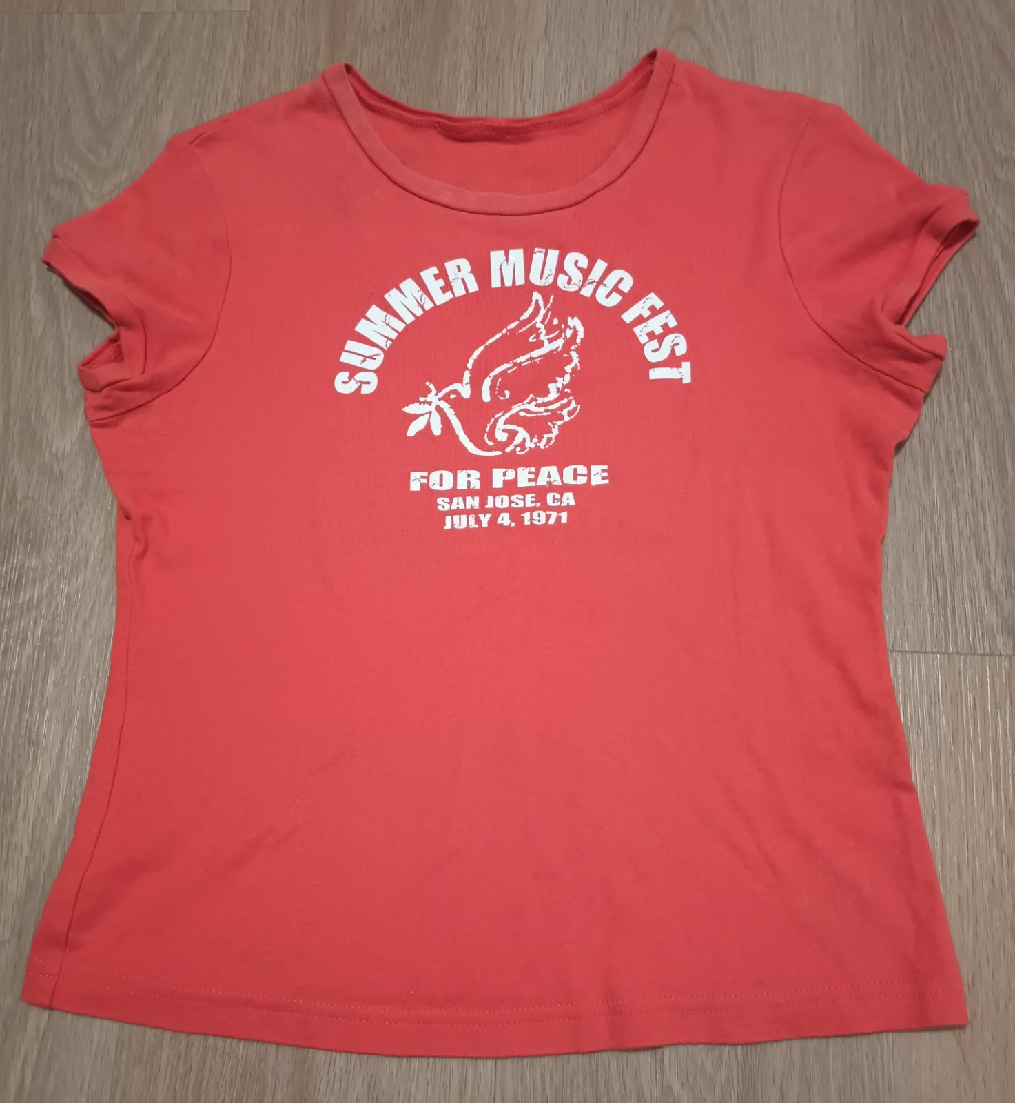 Vtg 70s SUMMER MUSIC FESTIVAL 1971 San Jose 4 Peace Glitter Orange T Shirt Top M