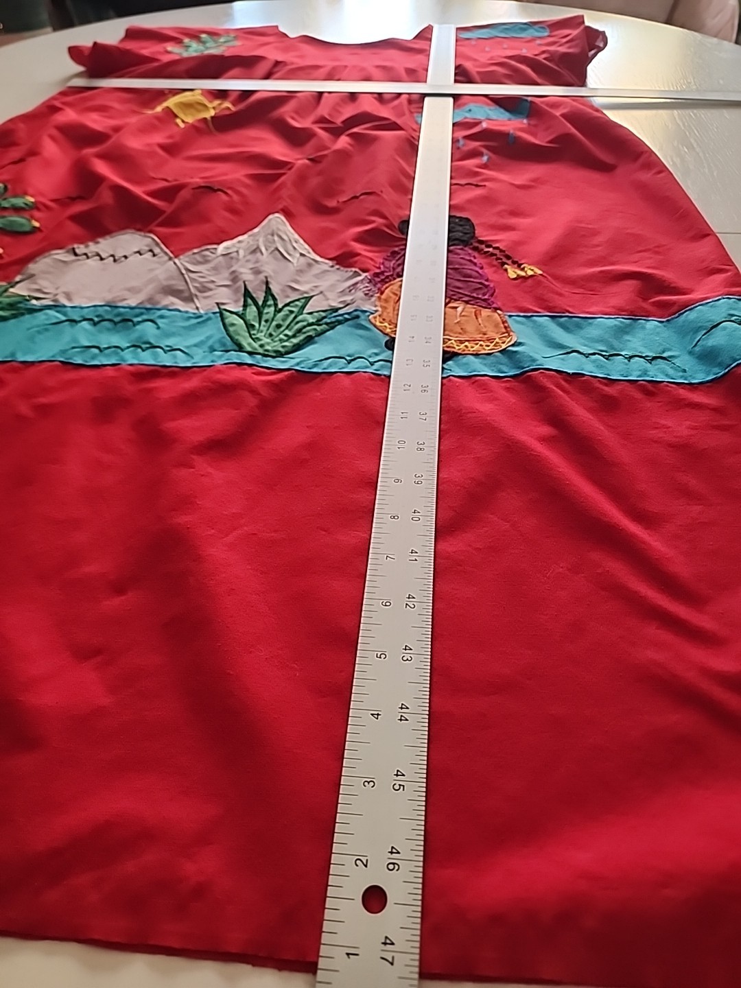 Vtg Patio House Dress Cottagecore Sz XL Red Southwest Native Art To Wear Cotton