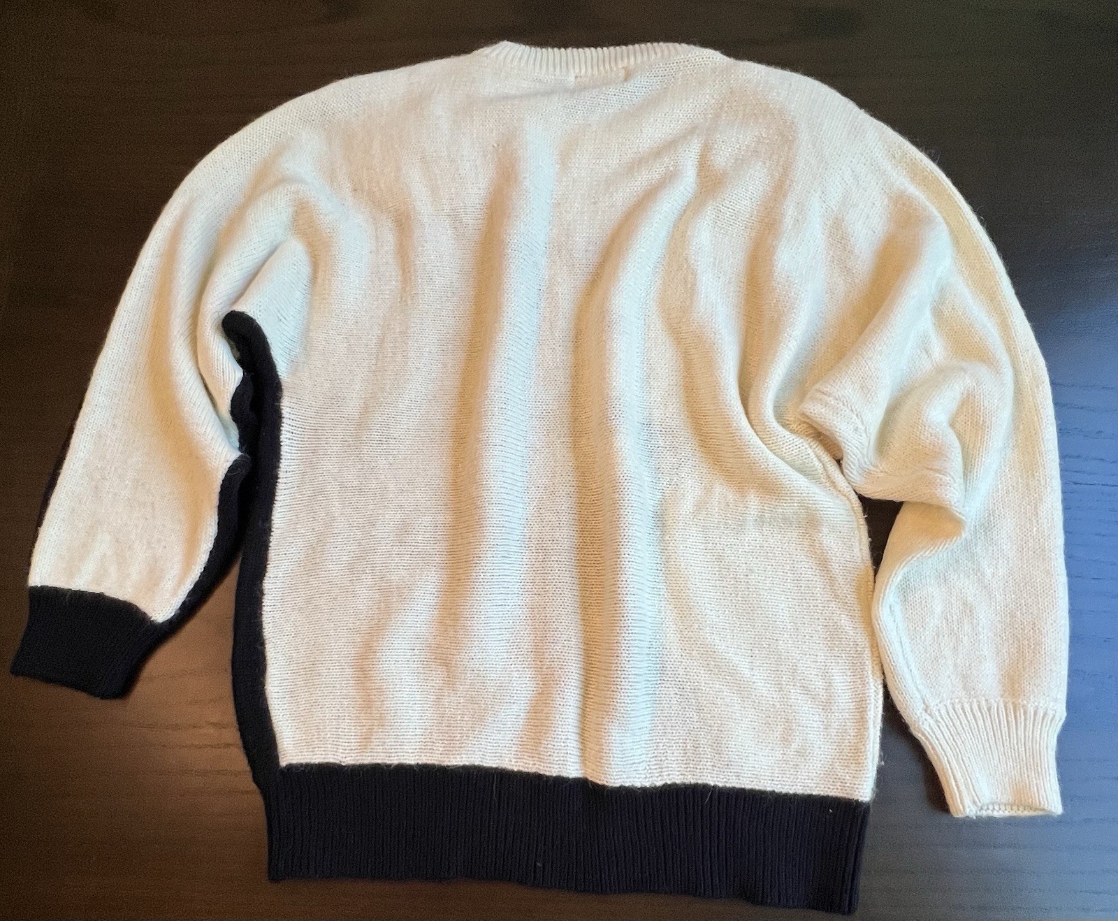 Vintage Alfred Dunner Sweater L Black Cream Gold Sequin 80’s Shoulder Pads Lrg
