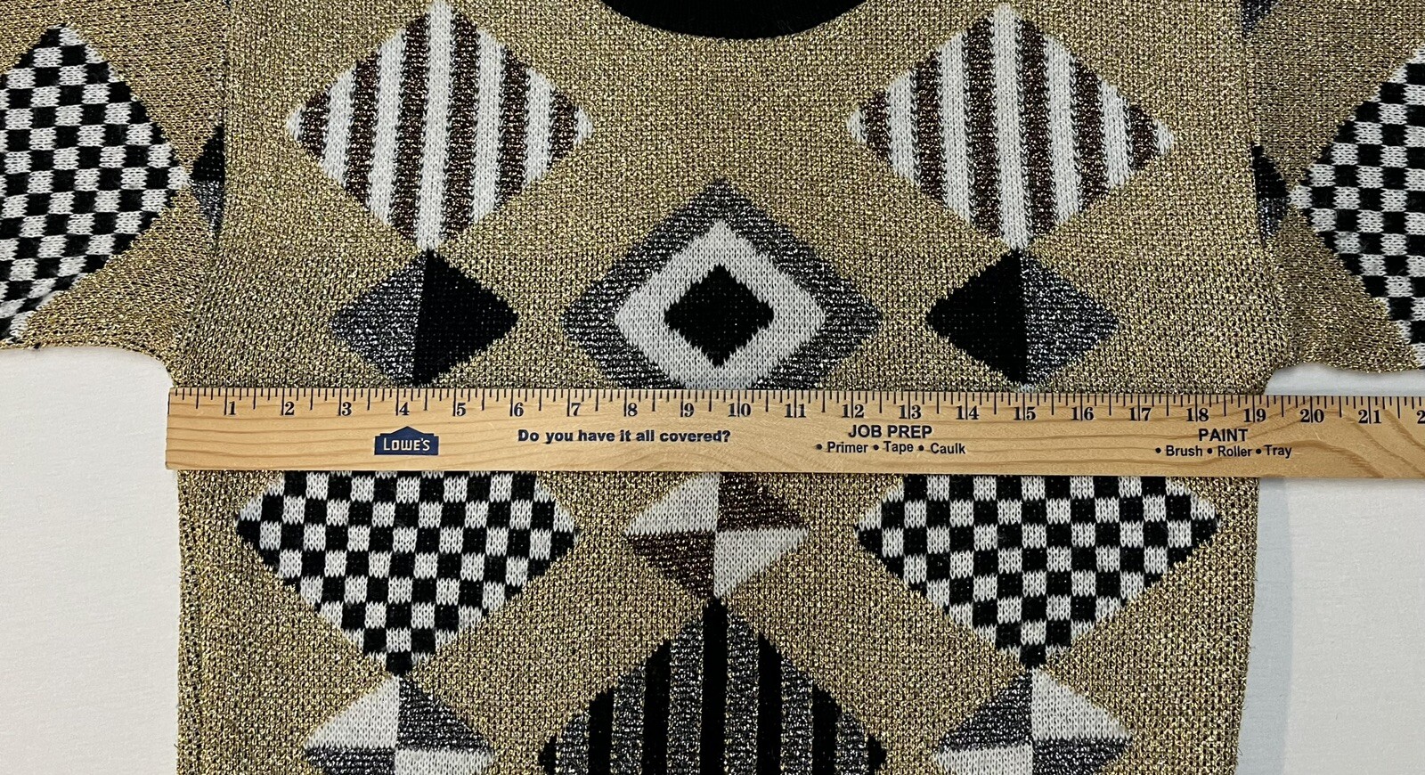 Vintage 80’s Beldoch Popper Sweater Gold Geometric Made USA Sz S Chest 38” EUC