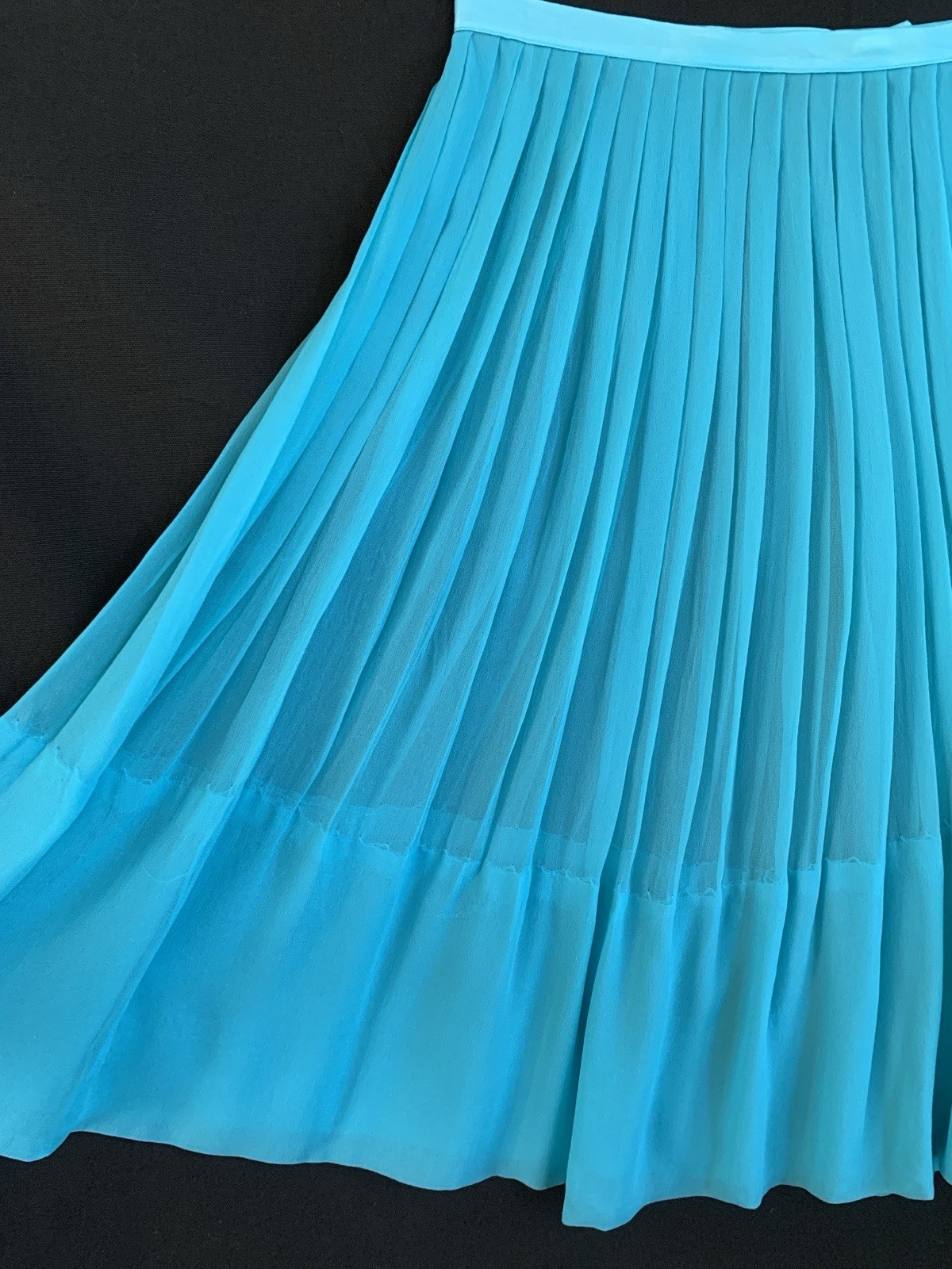 Vintage 1960s Silk Pleated Sheer Knee Length- Teal Blue