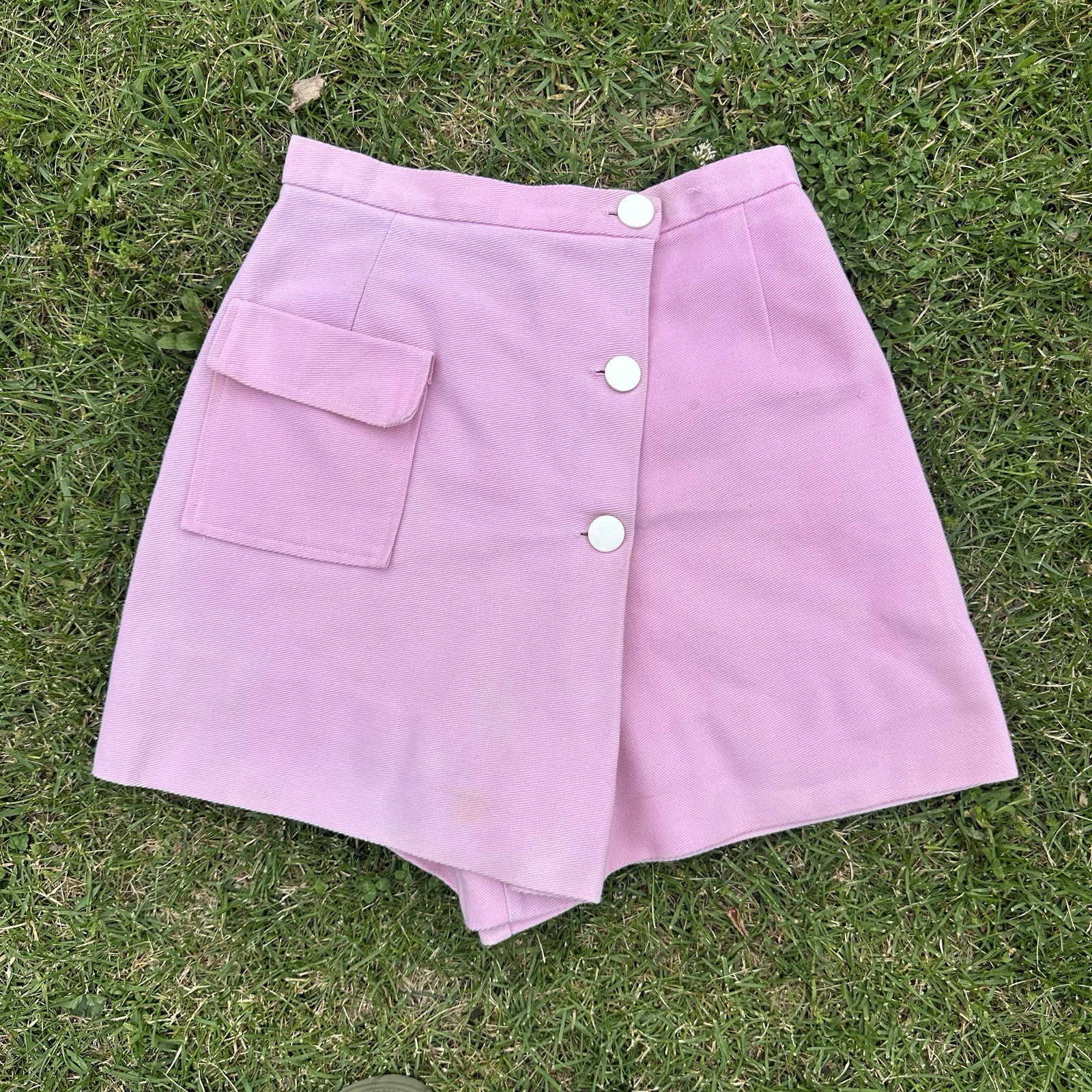 Vintage 1960s Pink Asymmetrical Skort Shorts Women’s XS S 25 26 Waist