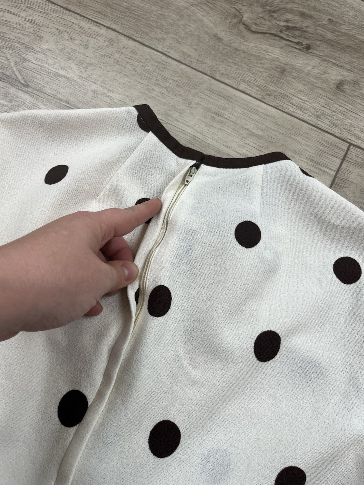 VTG 1960s Mod L’AIGLON Dress Belted Polka Dot Striped Brown White MCM Long Slv