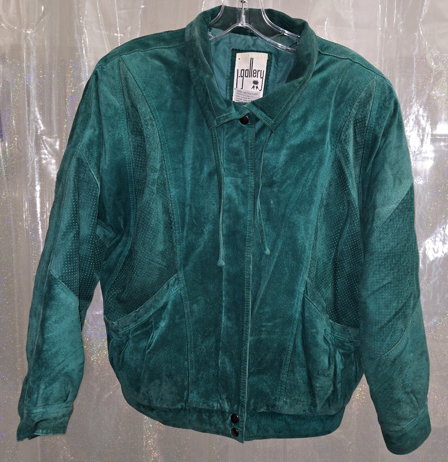 Vintage J Gallery Women’s Emerald Green Suede/Leather Bomber Jacket Size Small