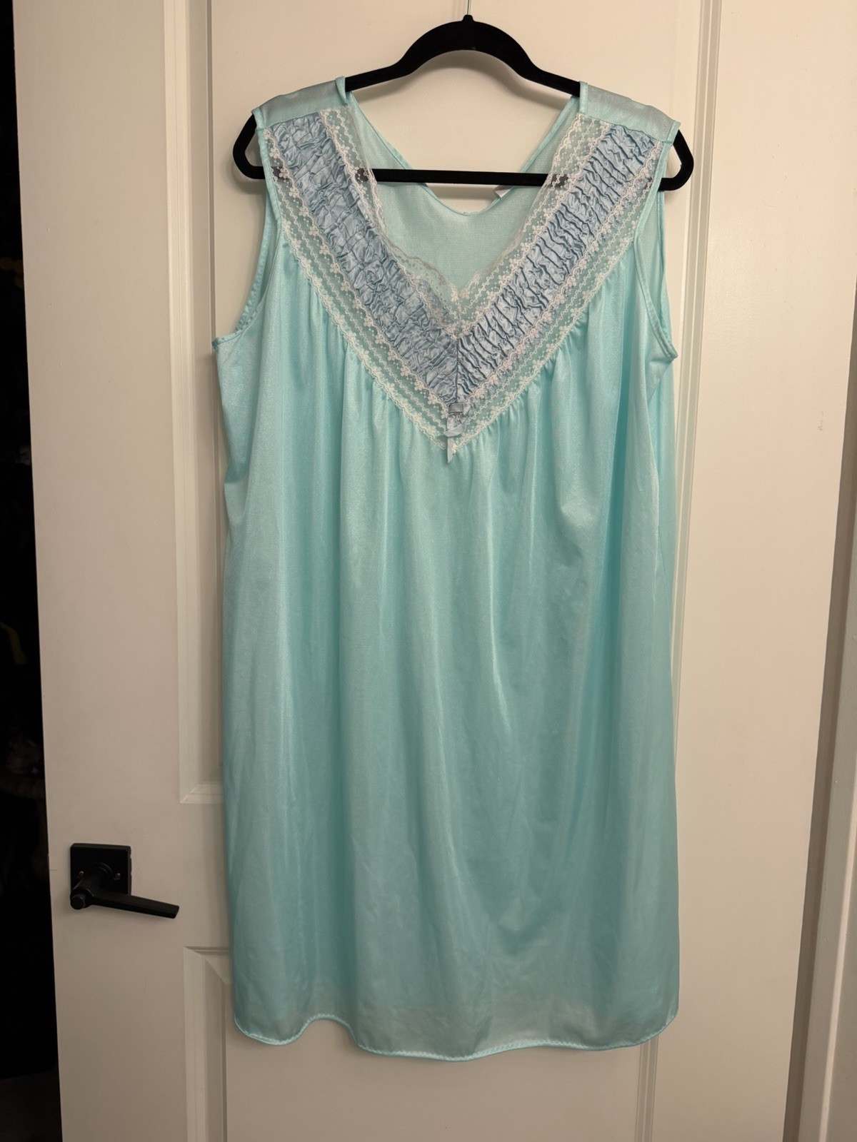 Vtg Short Nightgown Color Sea Foam Nylon Lace Accents Size XX Check Measurements