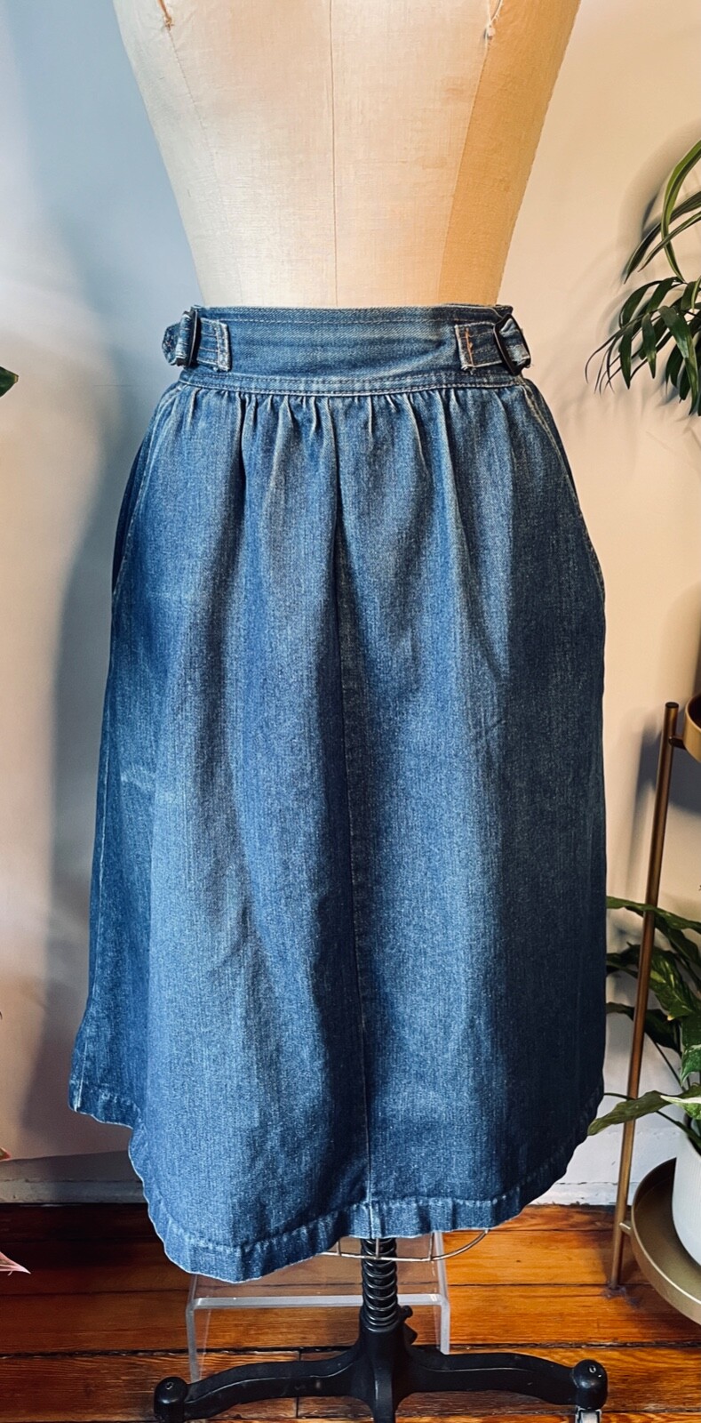 VTG JEAN MACHINE 70’S-80’S BOHO PRAIRIE BLUE DENIM PLEATED SKIRT HIGH WAIST*XS/S