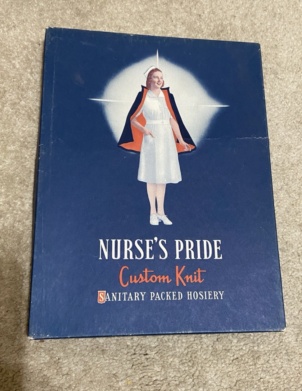 Vntg c1950s Nurse’s Pride Hosiery Cardboard Box w/ 2 Pair Knit Stockings in Pkg