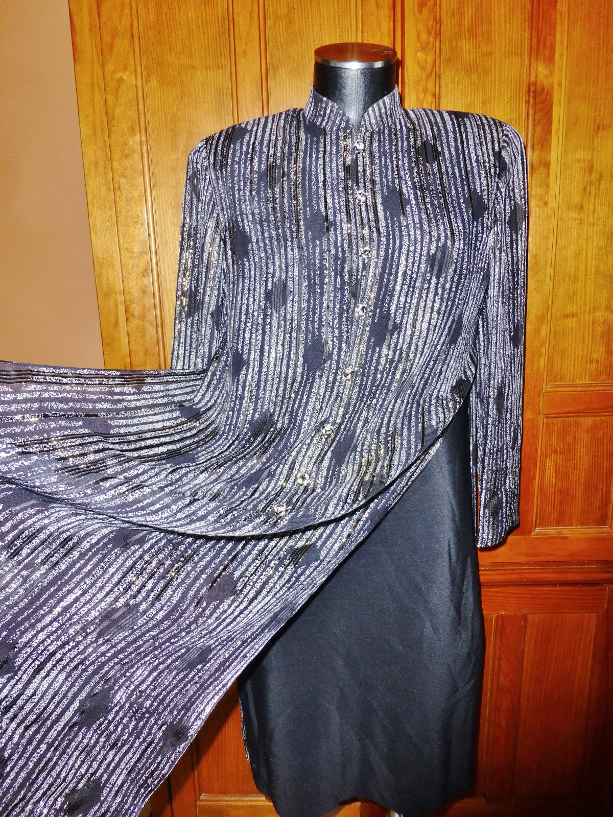 Vtg 80s Anne Crimmins Gauze SILK Gold Metallic Lurex Cocktail Party Tunic DRESS