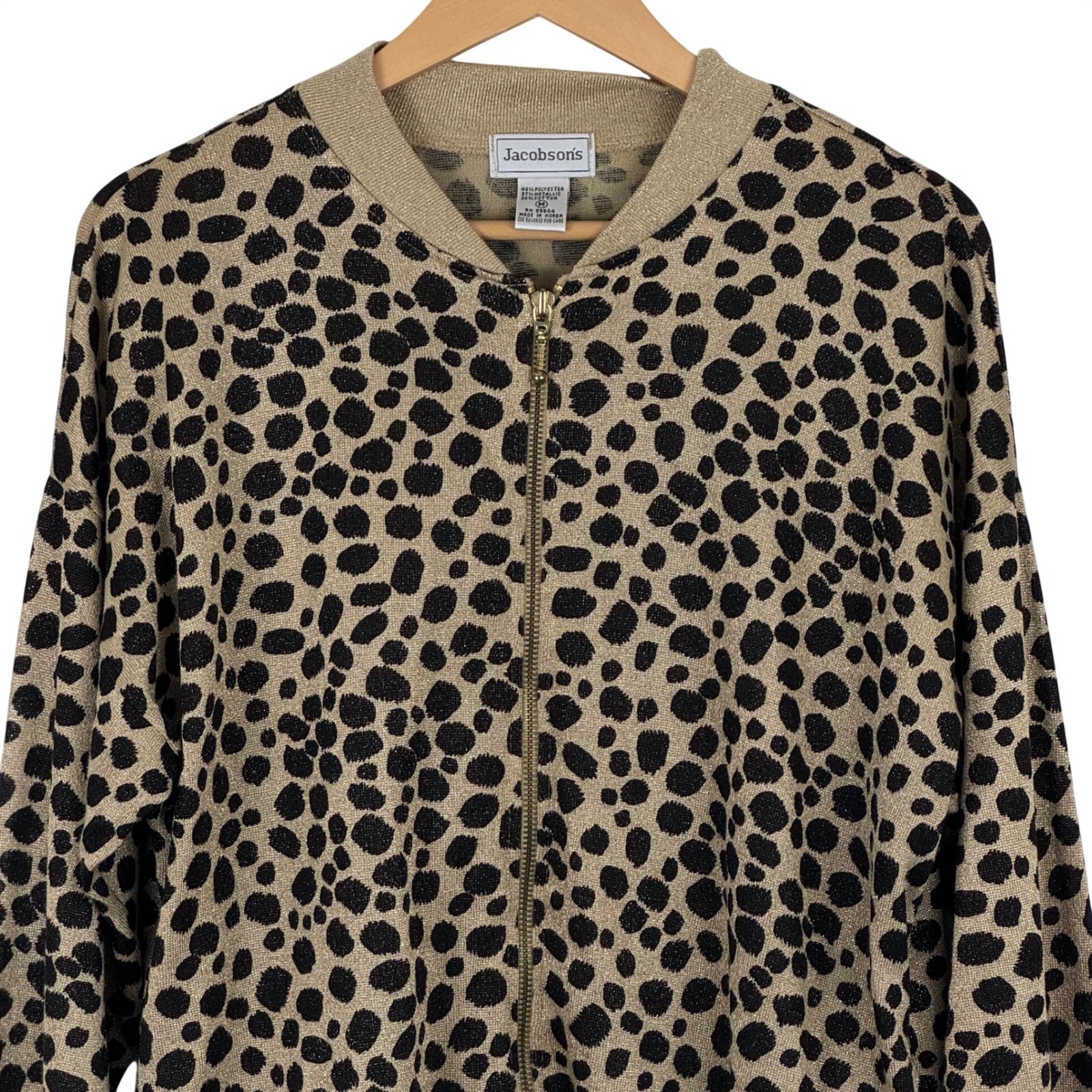 Vintage 90s Leopard Gold Metallic Zip Cardigan Grunge Glam Y2K Mobwife Cheetah