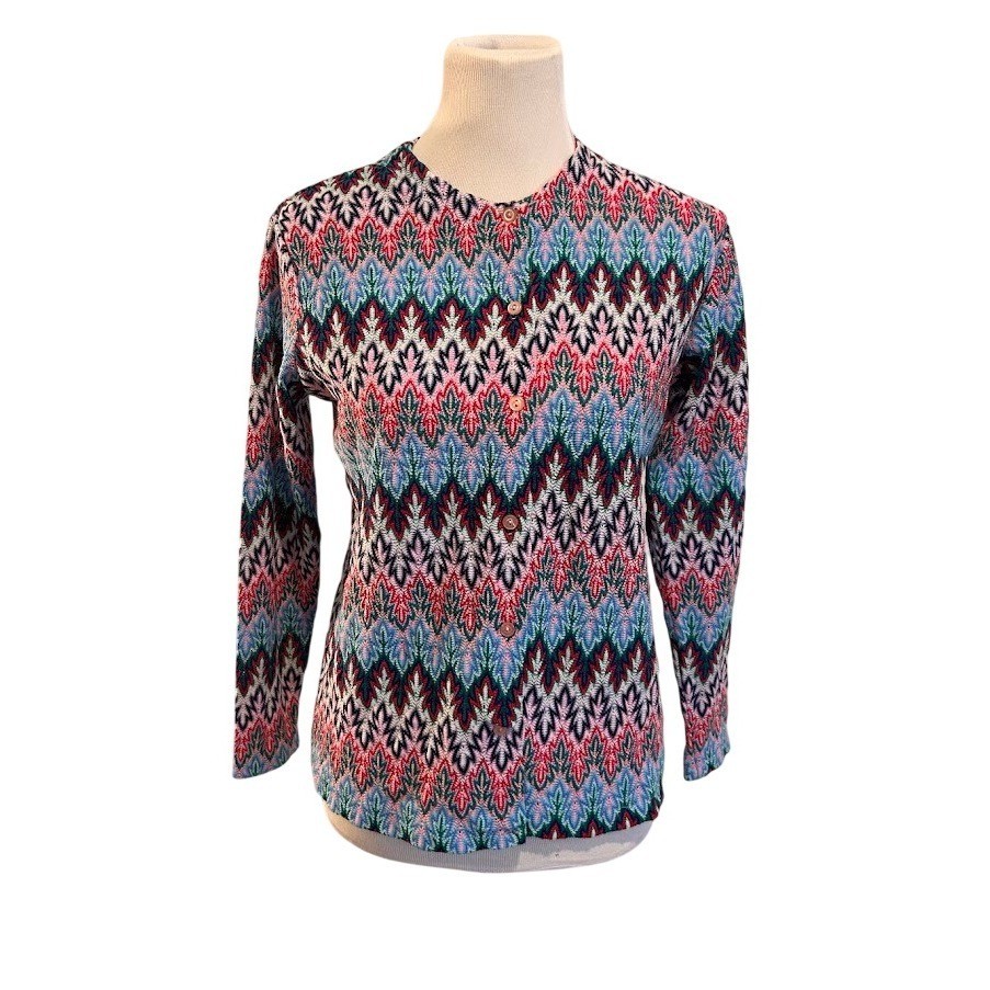 Miss Holly Vtg 70’s Chevron Zigzag Knit Cardigan Sweater Multi Color Womens M