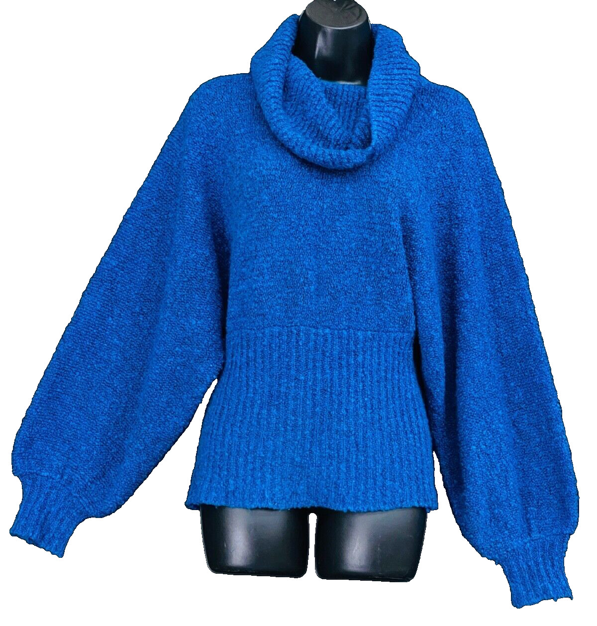 Vintage 1980s blue balloon sleeve sweater, knit cowl neck 1930s style balloon L