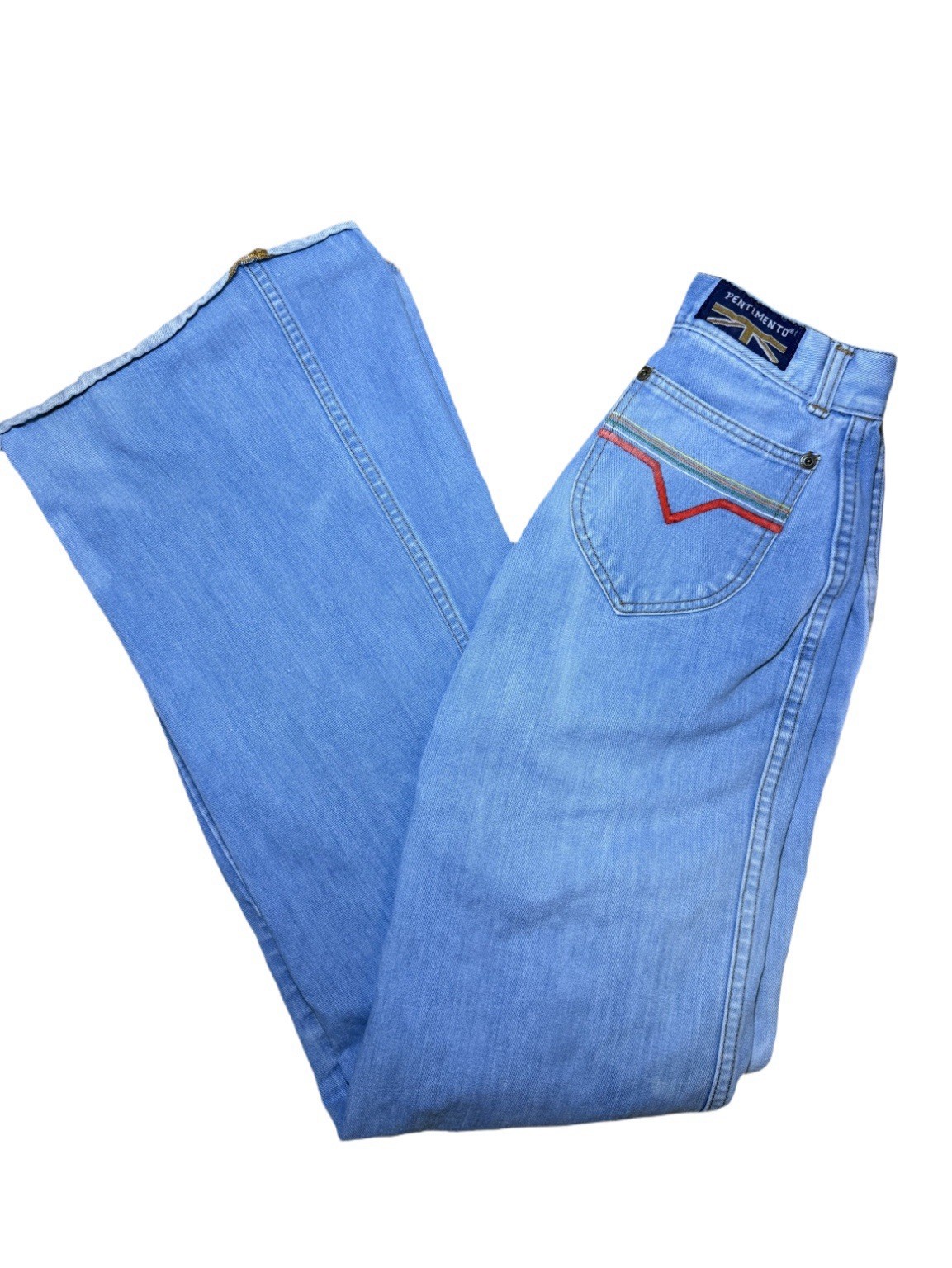 Vintage 70s Riding Hi Denim Jeans For Women Blue Size 0-2 Disco Flare