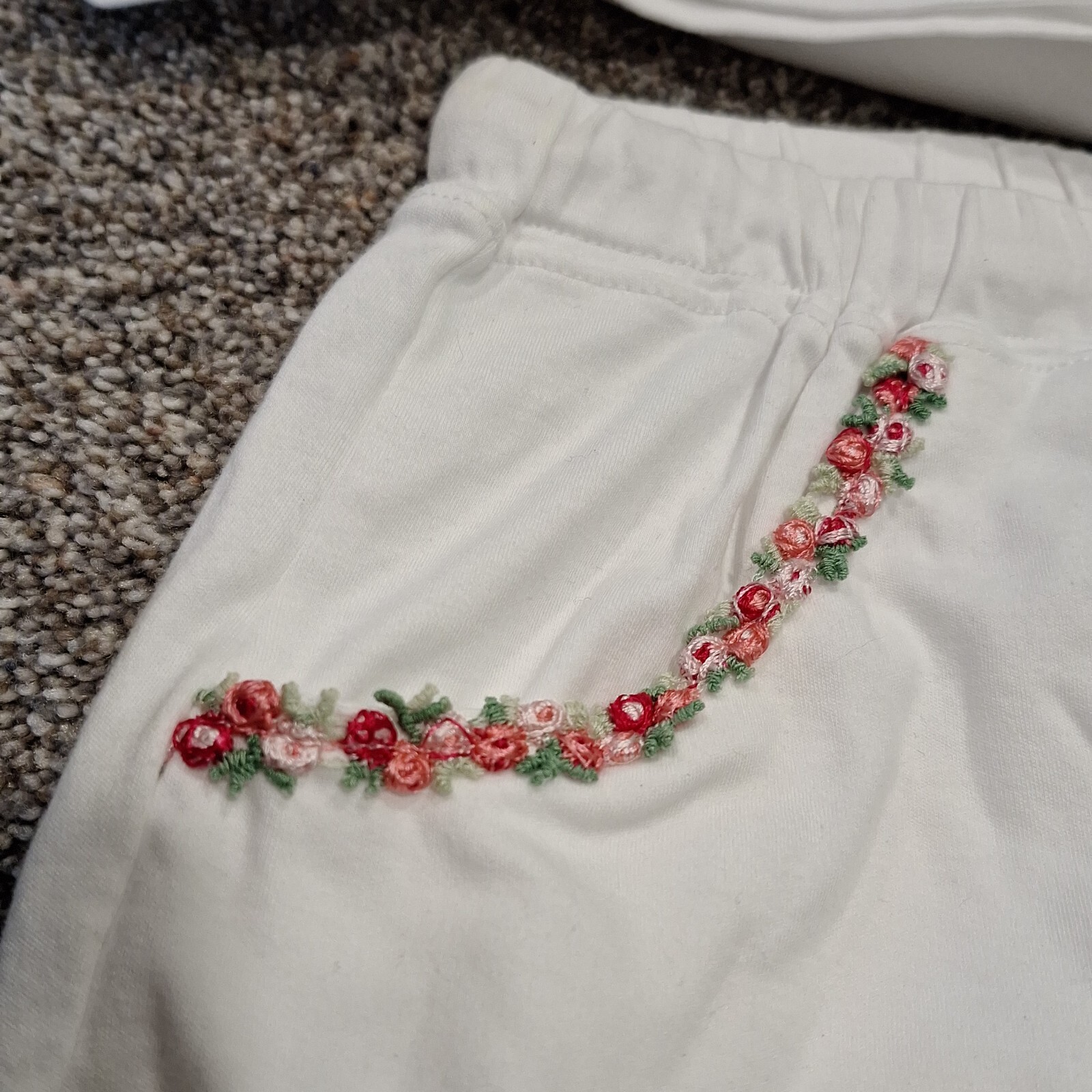COTN Women Pajama Set White Cotton Shorts Tank Dainty Rose Embroidery Girly Sz L