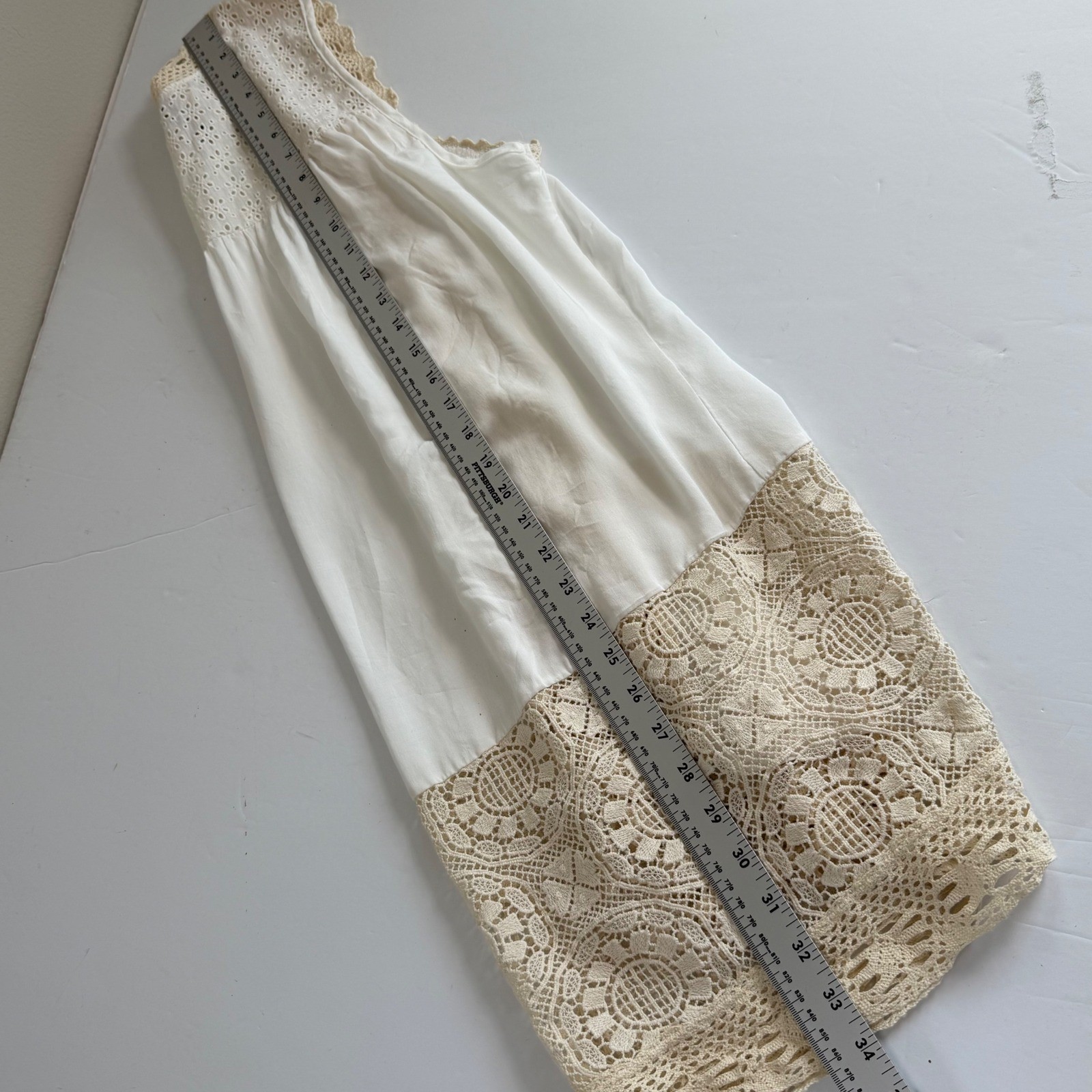 Vintage Boho Cottagecore Crochet Lace Sleeveless Vest L Ivory Cream USA Prairie