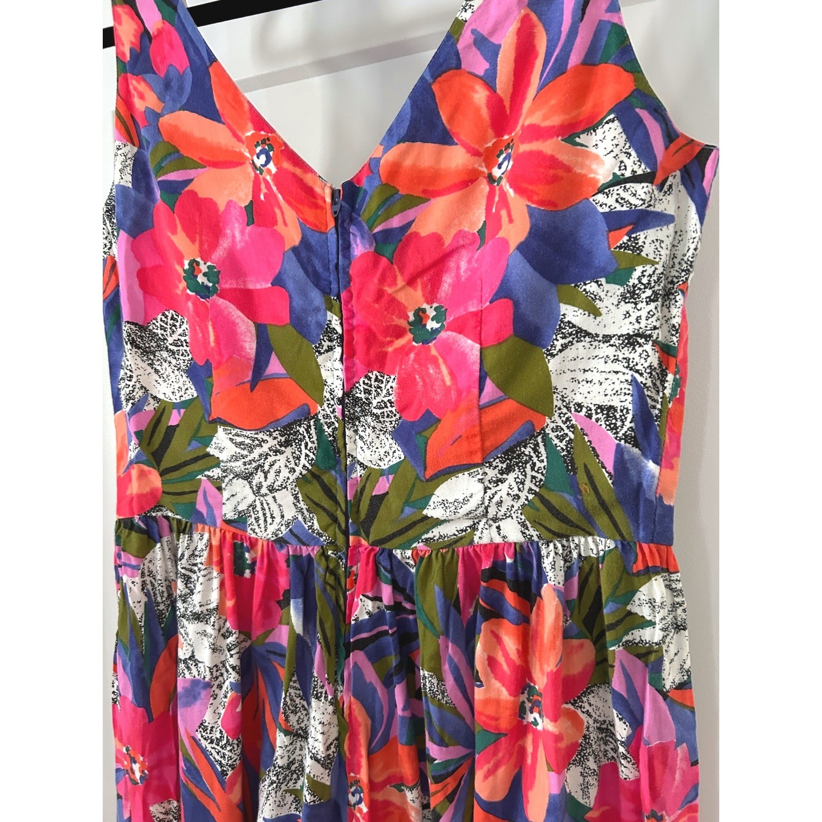 Vintage Malia Honolulu Tropical Floral Midi Dress Pink Blue Orange Size 12