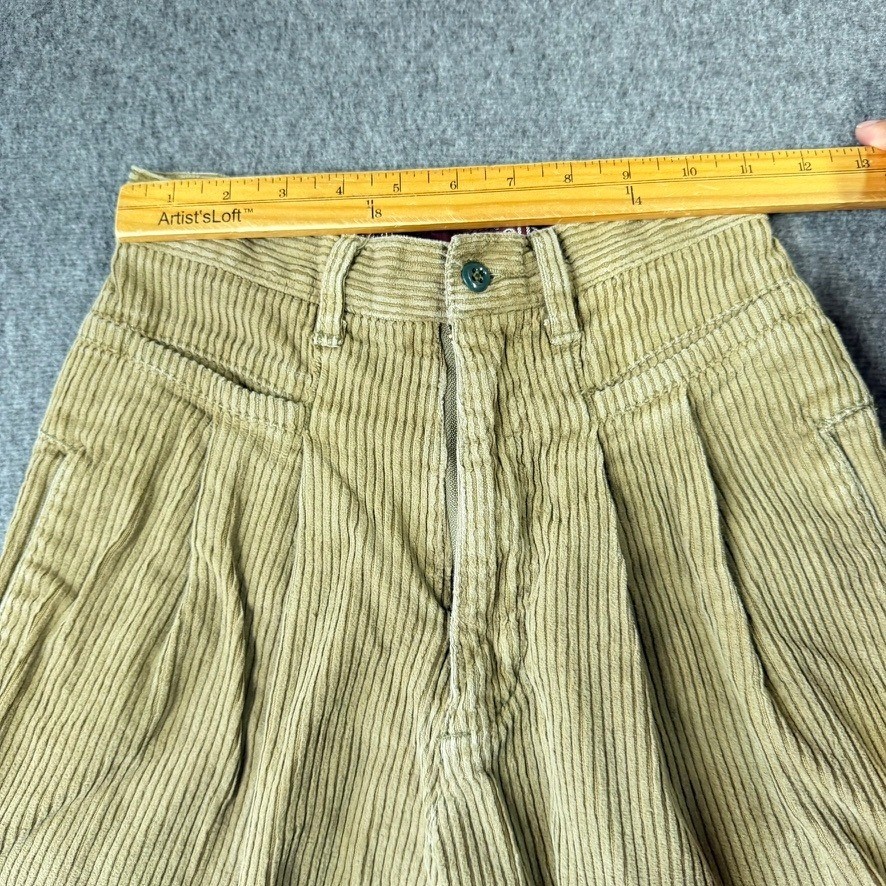 Vintage Bonjour Corduroy Pants Womens 3/4 Tan Khaki High Waisted Pleated Tapered
