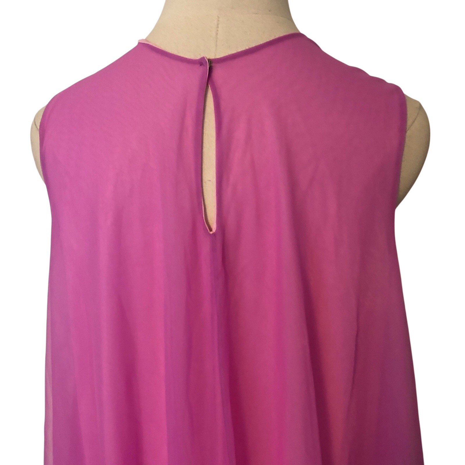 Vtg 60s Jenelle of California Double Nylon Layered Tiered Gown Orchid Pink ￼Med.