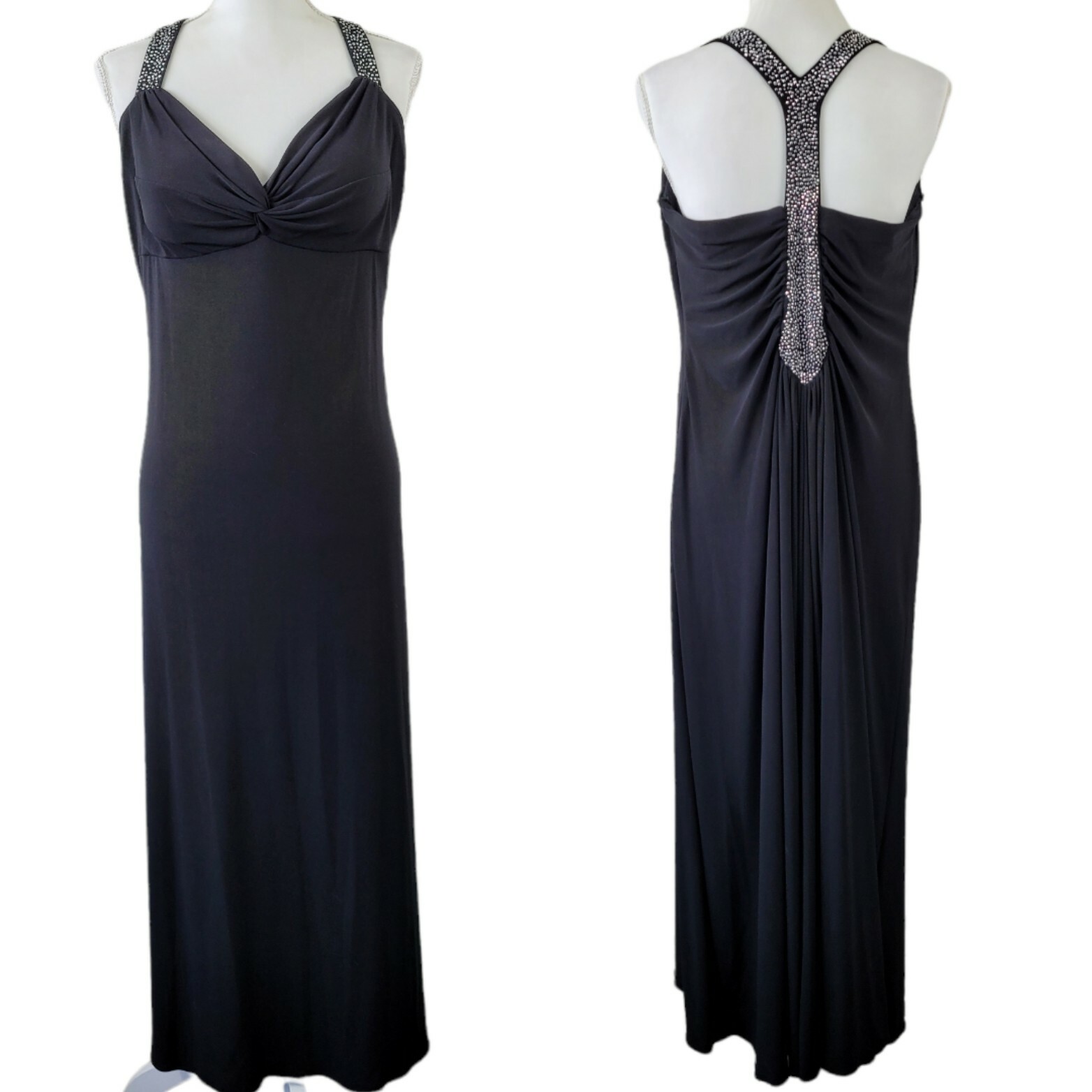 Vintage Onyx Nite Evening Gown Evening Dress Black Silver Studded Sz 14 Drapey