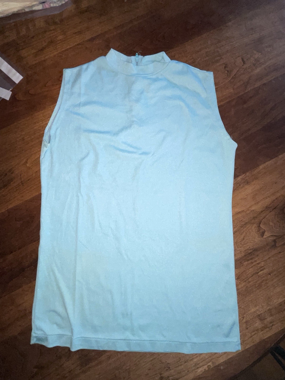 Vintage C Hadley 1980s Mock Turtleneck Sleeveless Top Half Zip Back Powder Blue