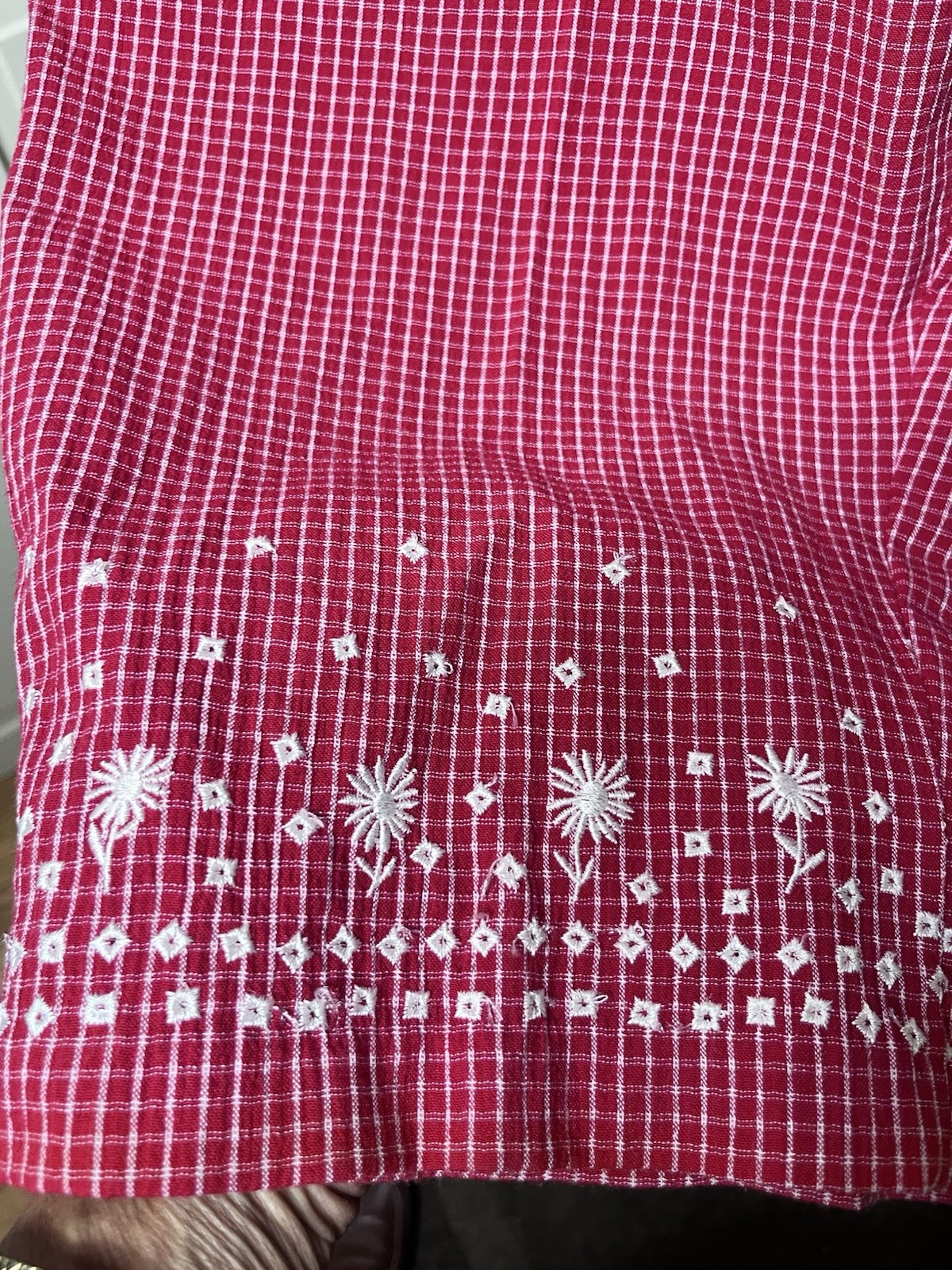 TanJay Vintage 90’s 1X Red White Gingham Embroidered Capri Pants Elastic Waist