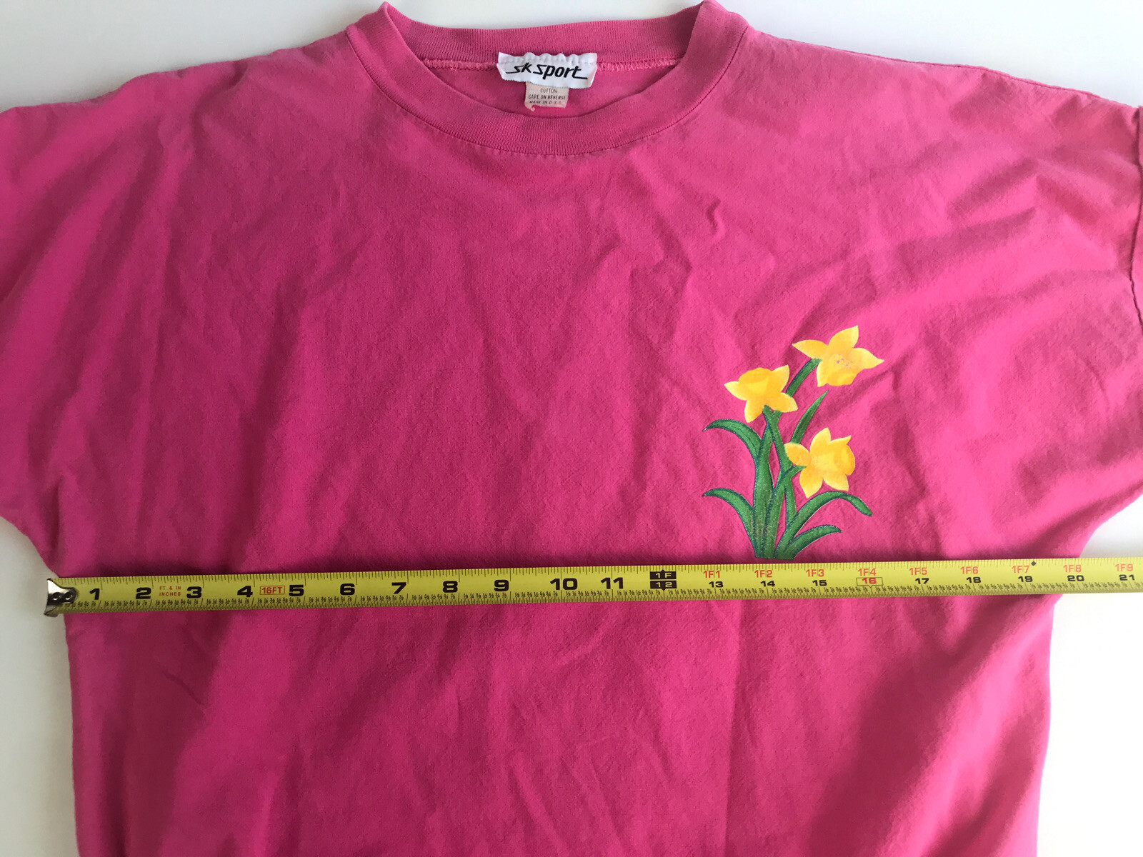 Vintage 1990s SK Sport Pink T Shirt Sz Small Tulips